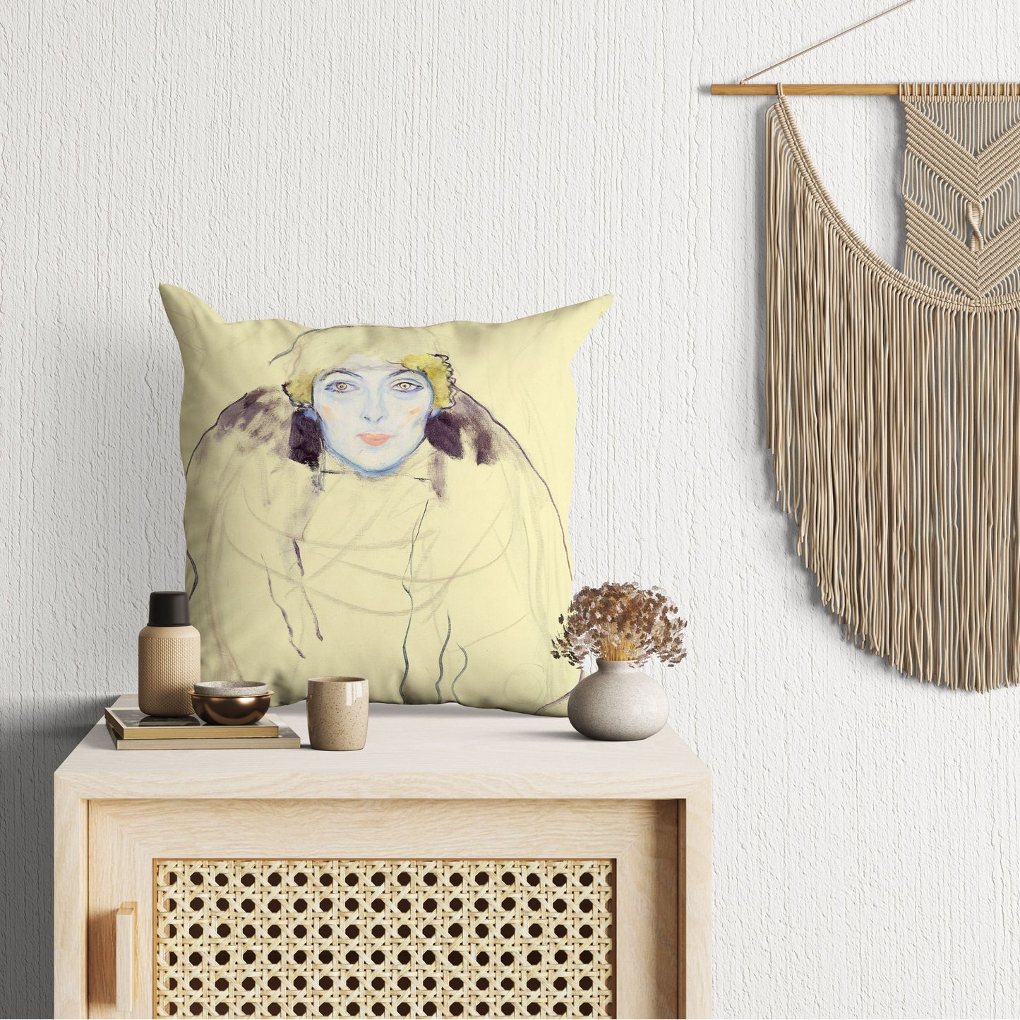 Gustave Klimt Woman'S Head, Throw Pillow, Abstract Pillow, Designer Pillow, Bright Yellow Pillow, Art Nouveau Pillow, Large Pillow Cases
