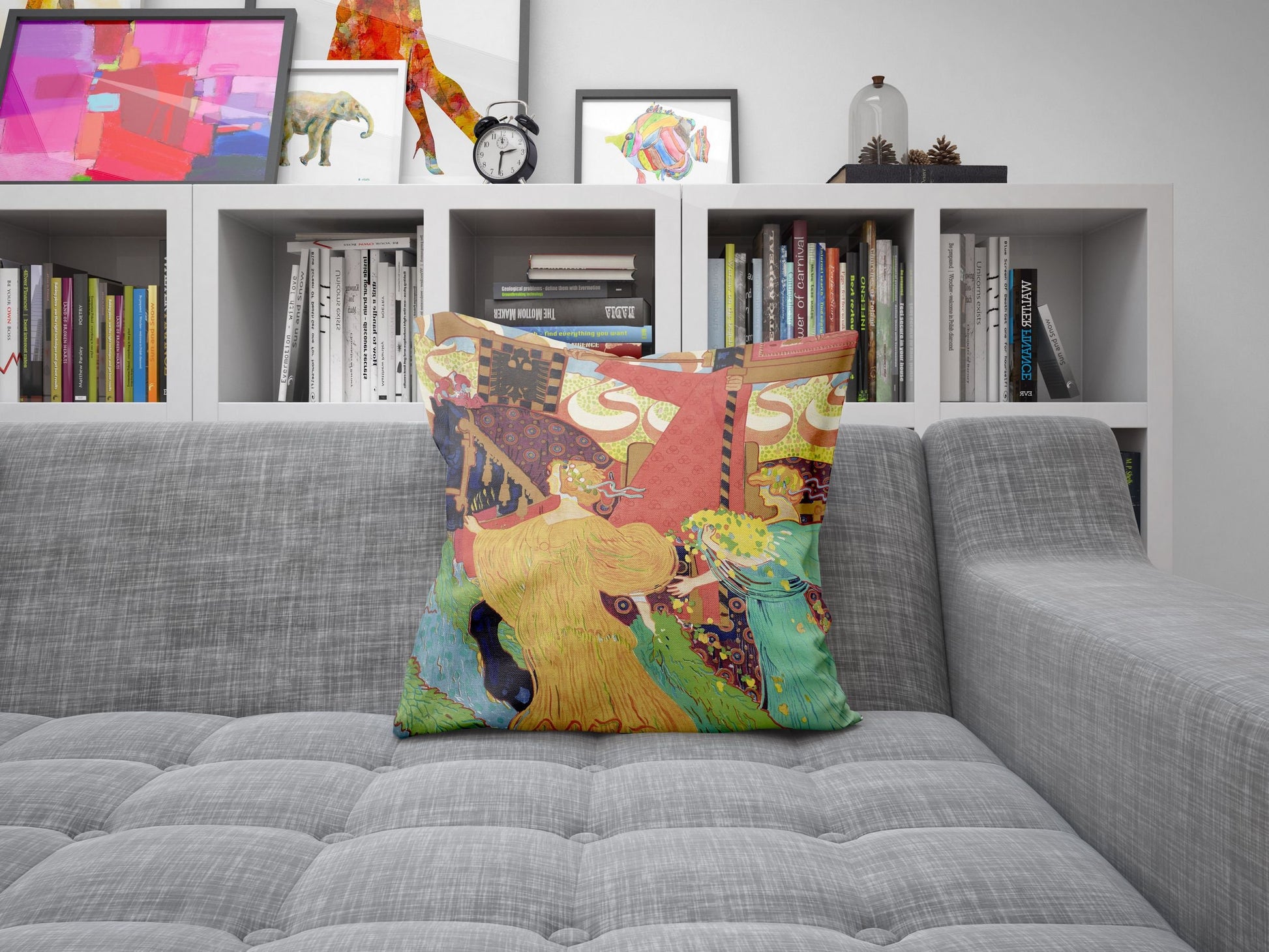 The Emperor Anniversary Pageant Vintage Throw Pillow Cover, Artist Pillow, Bright Yellow Pillow, Contemporary Pillow, Large Pillow Cases