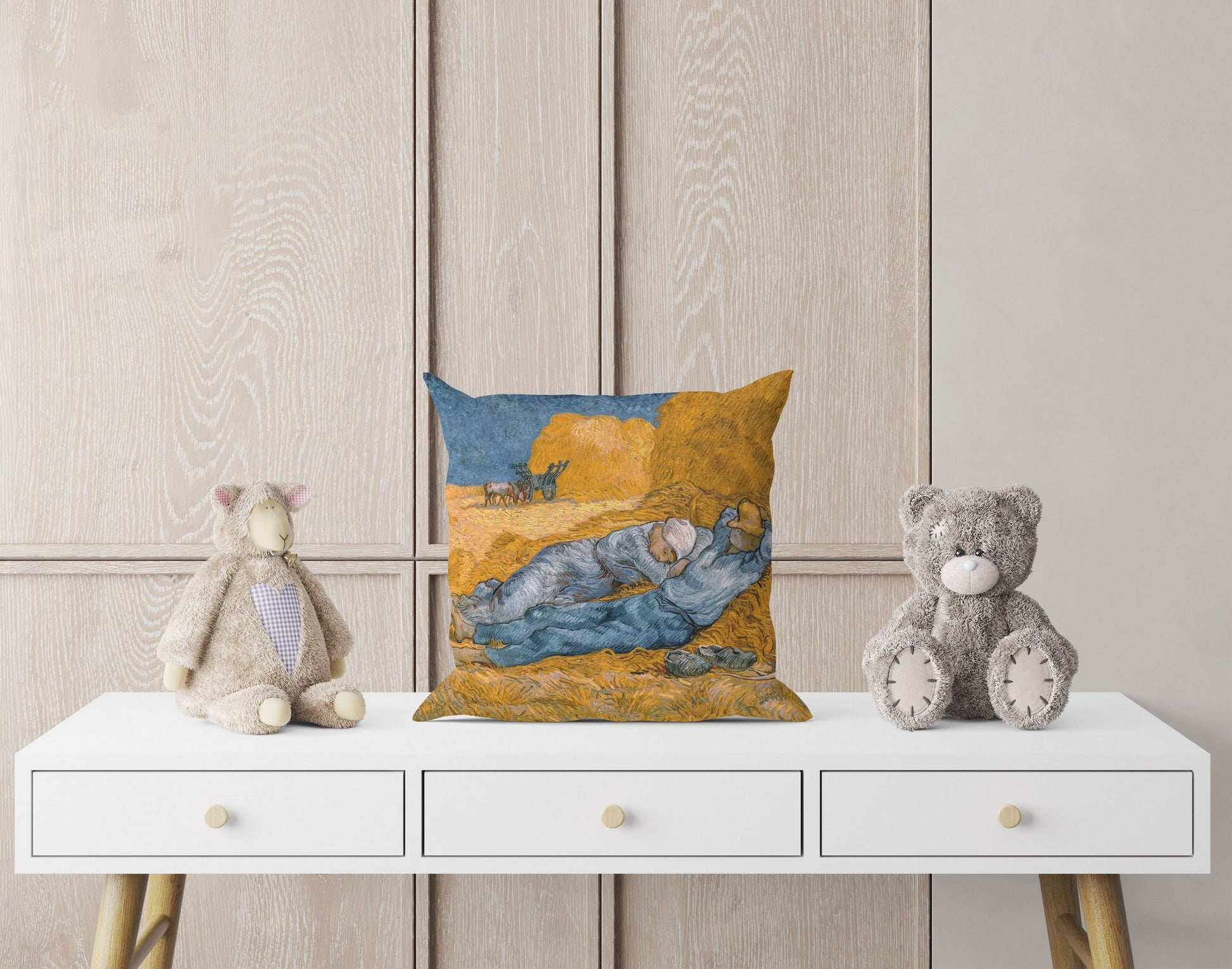 Vincent Van Gogh Noon Rest From Work Famous Art Throw Pillow Cover, Abstract Pillow, Art Pillow, Square Pillow, Playroom Decor, Sofa Pillows