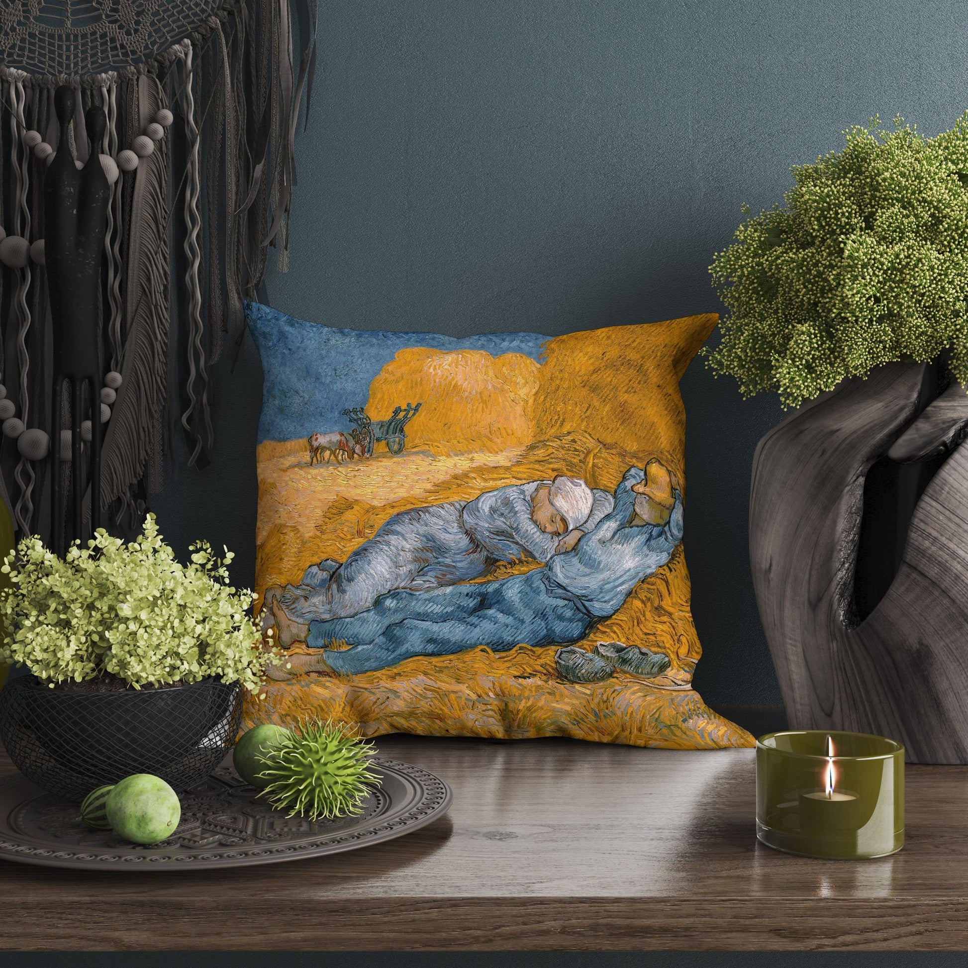 Vincent Van Gogh Noon Rest From Work Famous Art Throw Pillow Cover, Abstract Pillow, Art Pillow, Square Pillow, Playroom Decor, Sofa Pillows