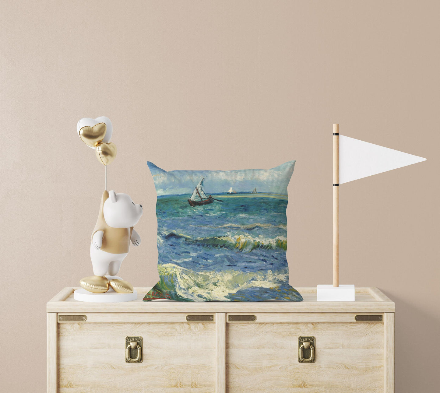 Vincent Van Gogh Seascape Near Les Saintes-Maries-De-La-Mer Famous Painting, Throw Pillow Cover, Abstract Throw Pillow Cover, Artist Pillow