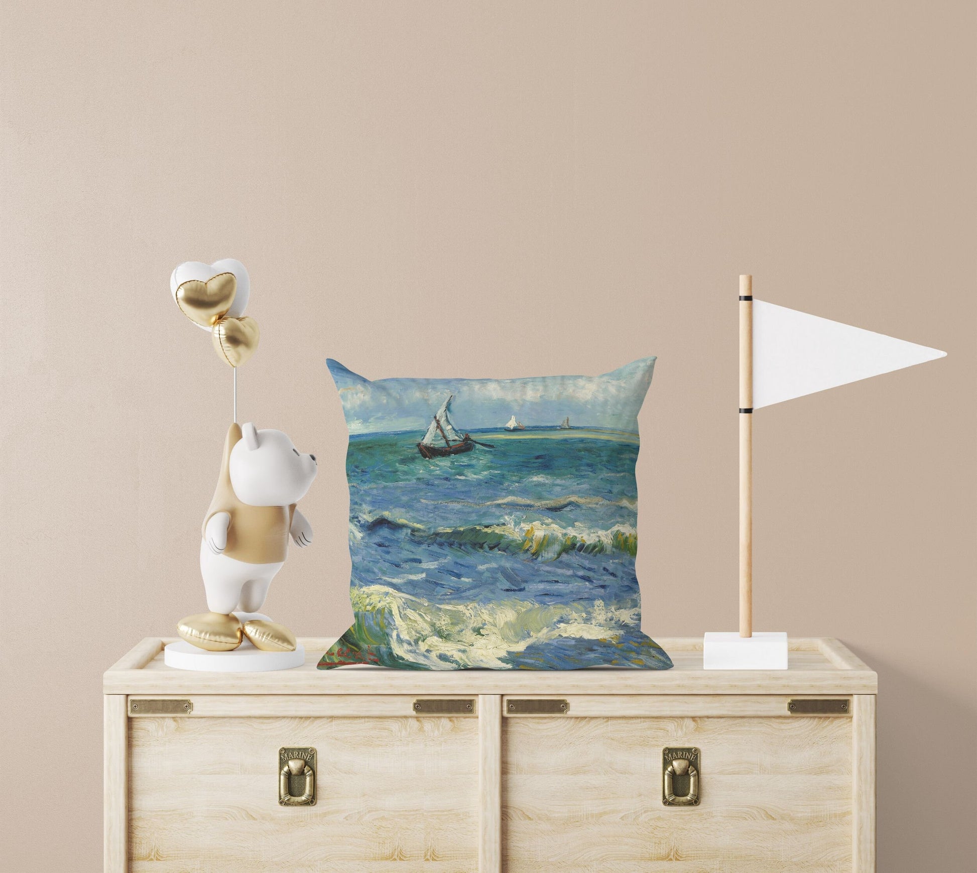 Vincent Van Gogh Seascape Near Les Saintes-Maries-De-La-Mer Famous Painting, Throw Pillow Cover, Abstract Throw Pillow Cover, Artist Pillow