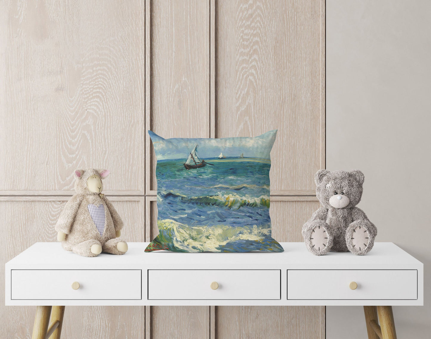 Vincent Van Gogh Seascape Near Les Saintes-Maries-De-La-Mer Famous Painting, Throw Pillow Cover, Abstract Throw Pillow Cover, Artist Pillow