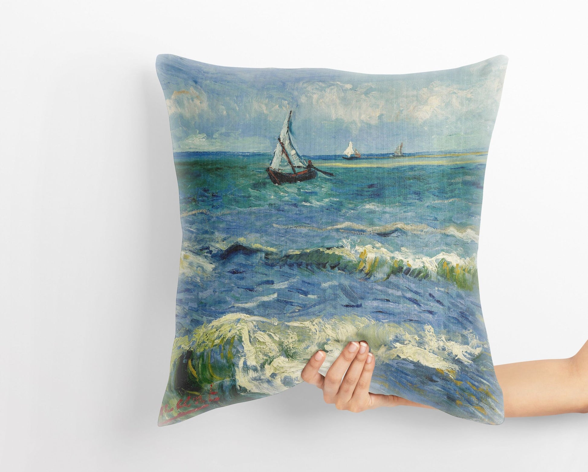 Vincent Van Gogh Seascape Near Les Saintes-Maries-De-La-Mer Famous Painting, Throw Pillow Cover, Abstract Throw Pillow Cover, Artist Pillow