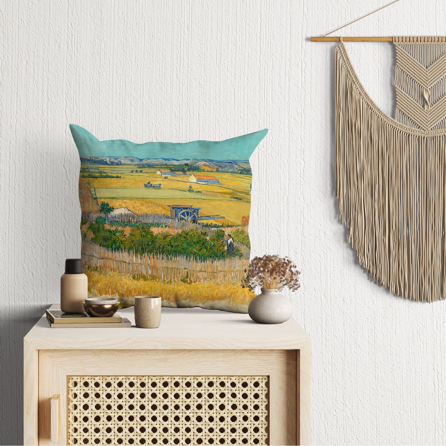 Vincent Van Gogh Famous Painting The Harvest, Decorative Pillow, Abstract Pillow, Art Pillow, Bright Yellow Pillow, Modern Pillow