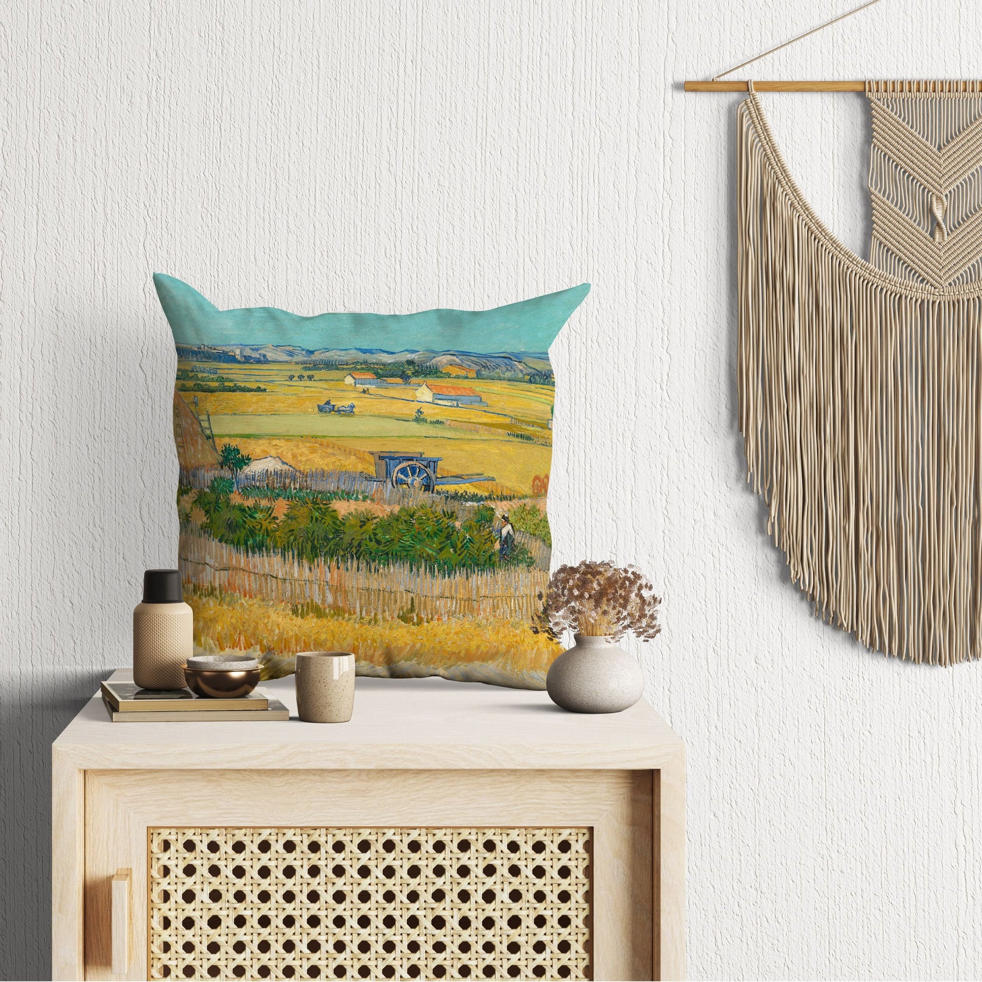Vincent Van Gogh Famous Painting The Harvest, Decorative Pillow, Abstract Pillow, Art Pillow, Bright Yellow Pillow, Modern Pillow