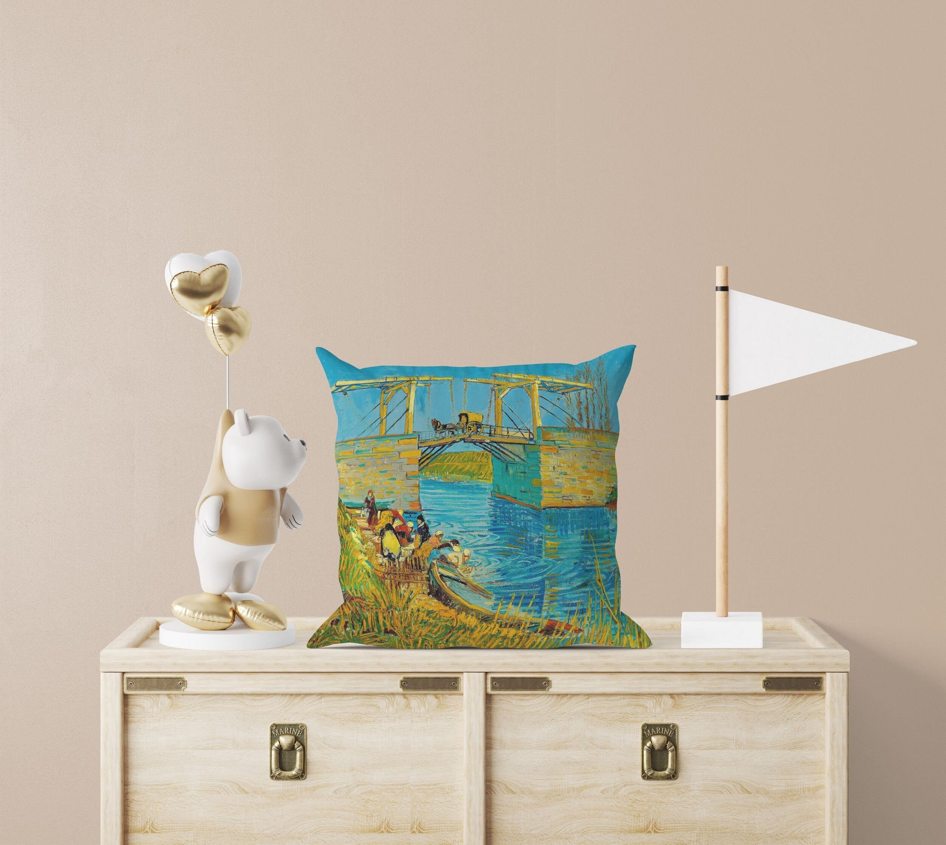 Vincent Van Gogh Famous Art The Langlois Bridge At Arles With Women Washing, Decorative Pillow, Abstract Throw Pillow, Art Pillow