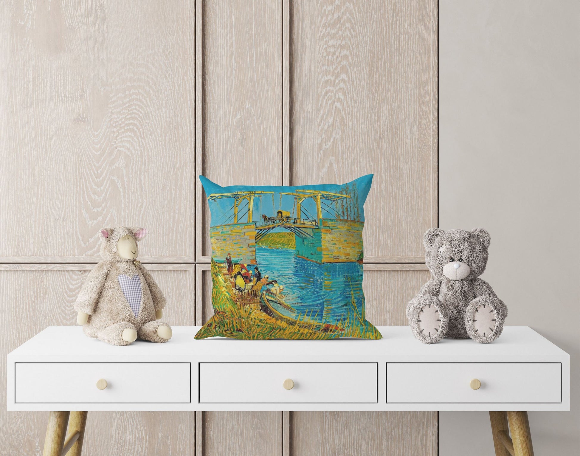 Vincent Van Gogh Famous Art The Langlois Bridge At Arles With Women Washing, Decorative Pillow, Abstract Throw Pillow, Art Pillow
