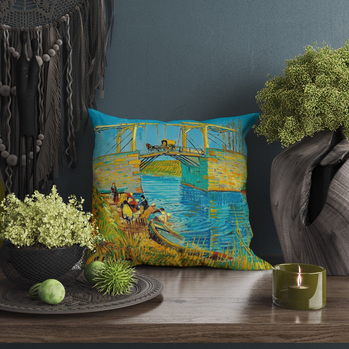 Vincent Van Gogh Famous Art The Langlois Bridge At Arles With Women Washing, Decorative Pillow, Abstract Throw Pillow, Art Pillow