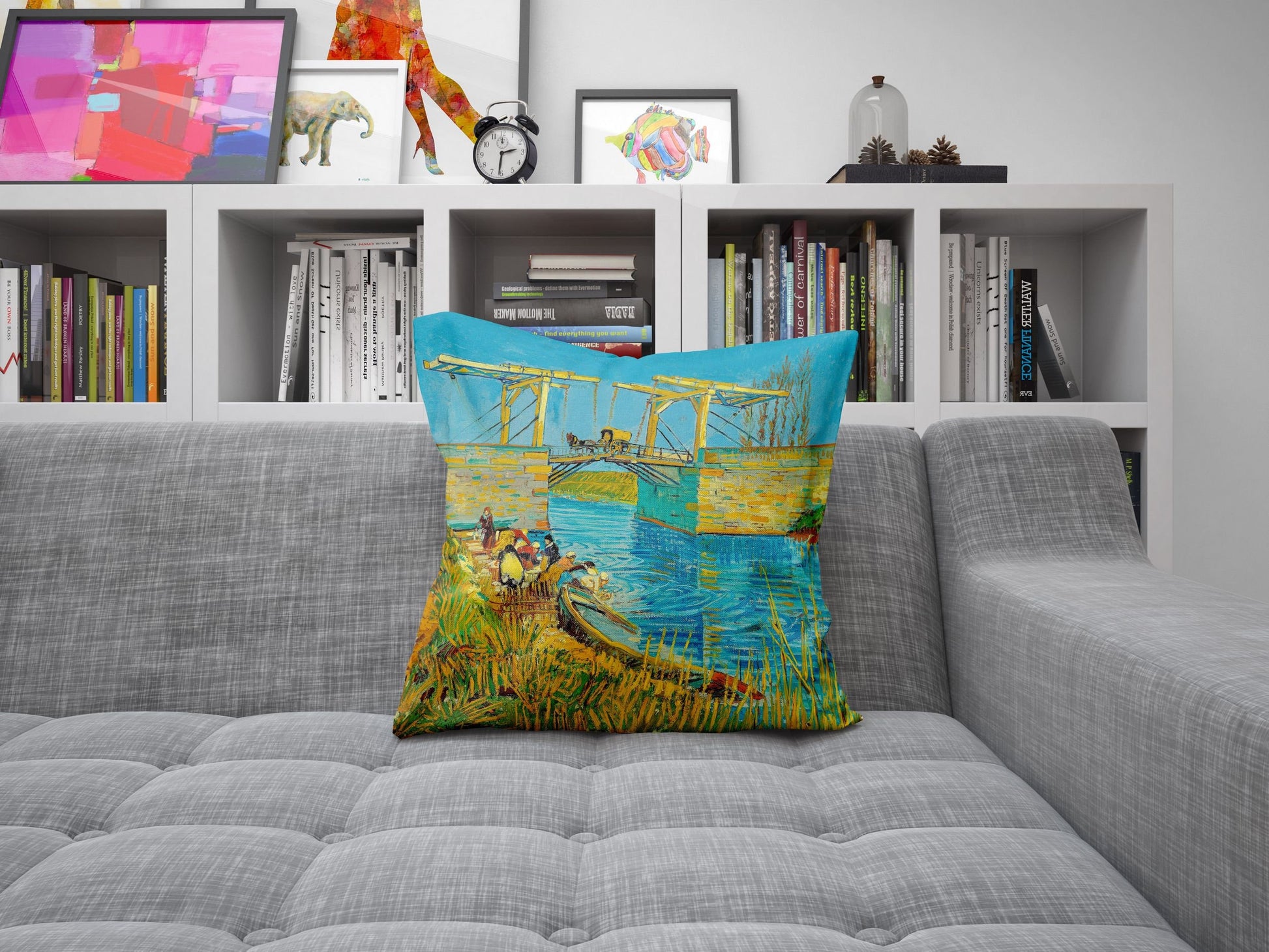 Vincent Van Gogh Famous Art The Langlois Bridge At Arles With Women Washing, Decorative Pillow, Abstract Throw Pillow, Art Pillow