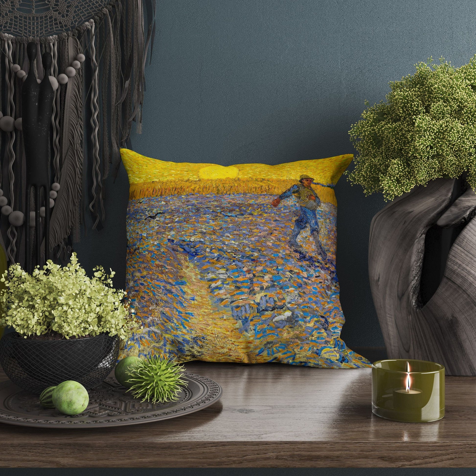 Vincent Van Gogh Famous Art The Sower, Throw Pillow, Abstract Pillow, Art Pillow, Bright Yellow Pillow, 22X22 Pillow Cover