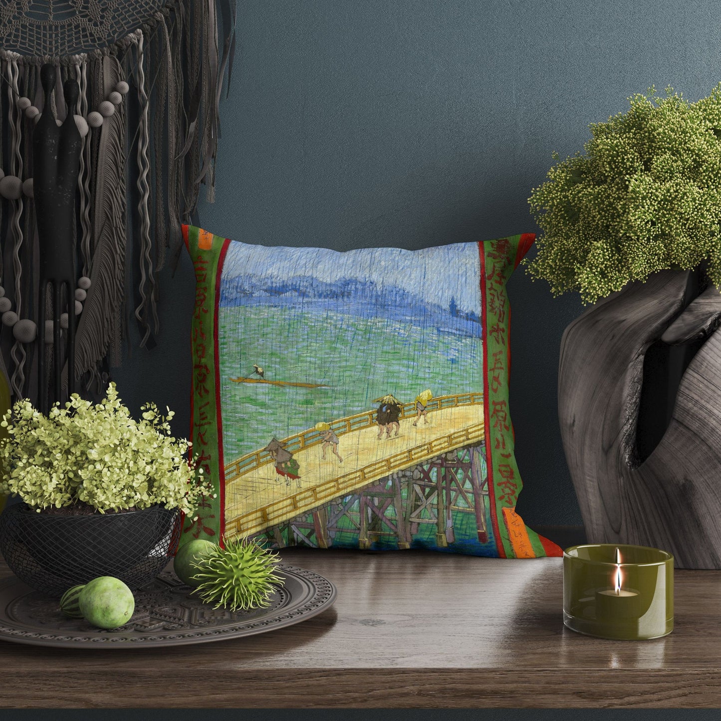 Vincent Van Gogh Famous Art Bridge In The Rain (After Hiroshige), Toss Pillow, Throw Pillow, Artist Pillow, Blue Pillow, Contemporary Pillow