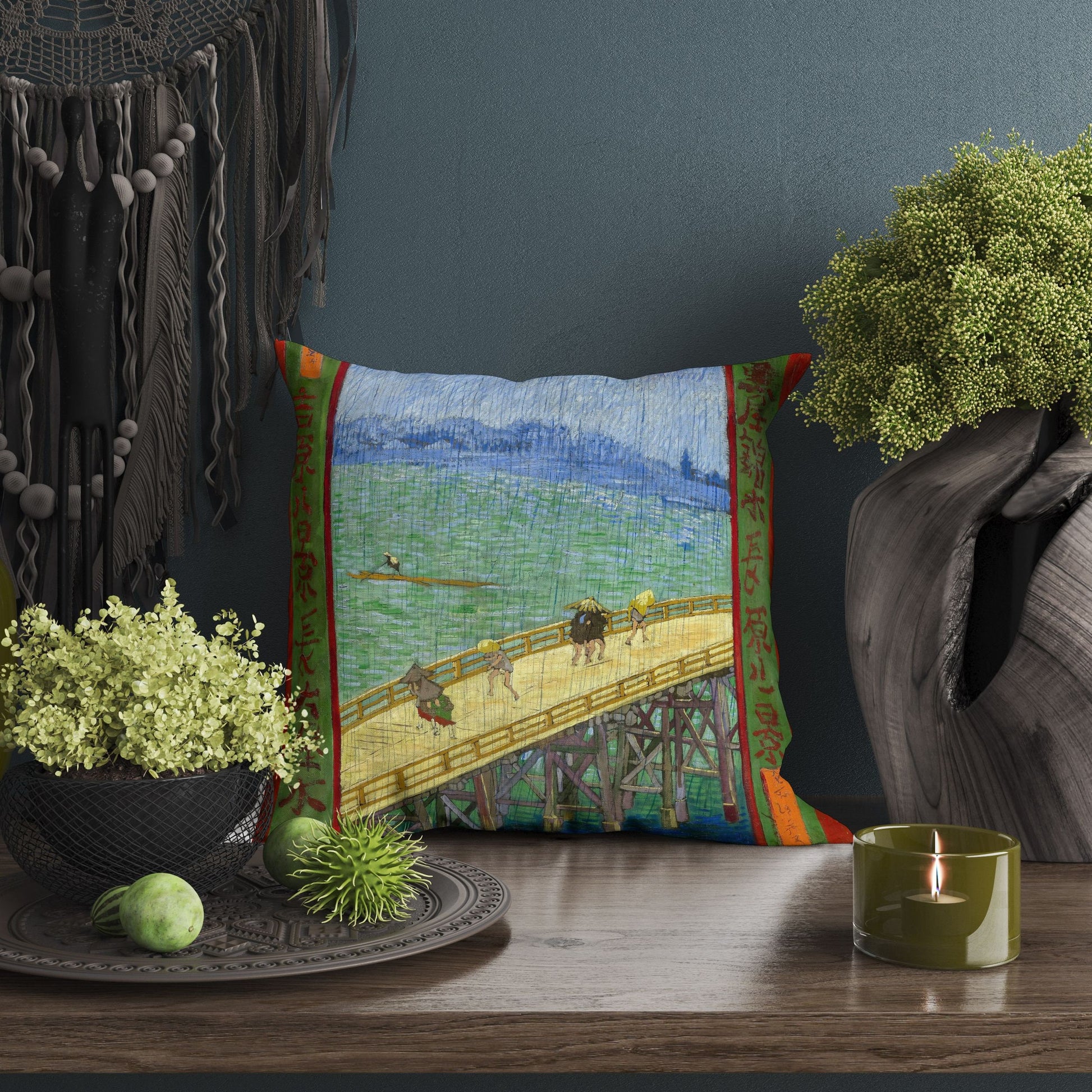 Vincent Van Gogh Famous Art Bridge In The Rain (After Hiroshige), Toss Pillow, Throw Pillow, Artist Pillow, Blue Pillow, Contemporary Pillow