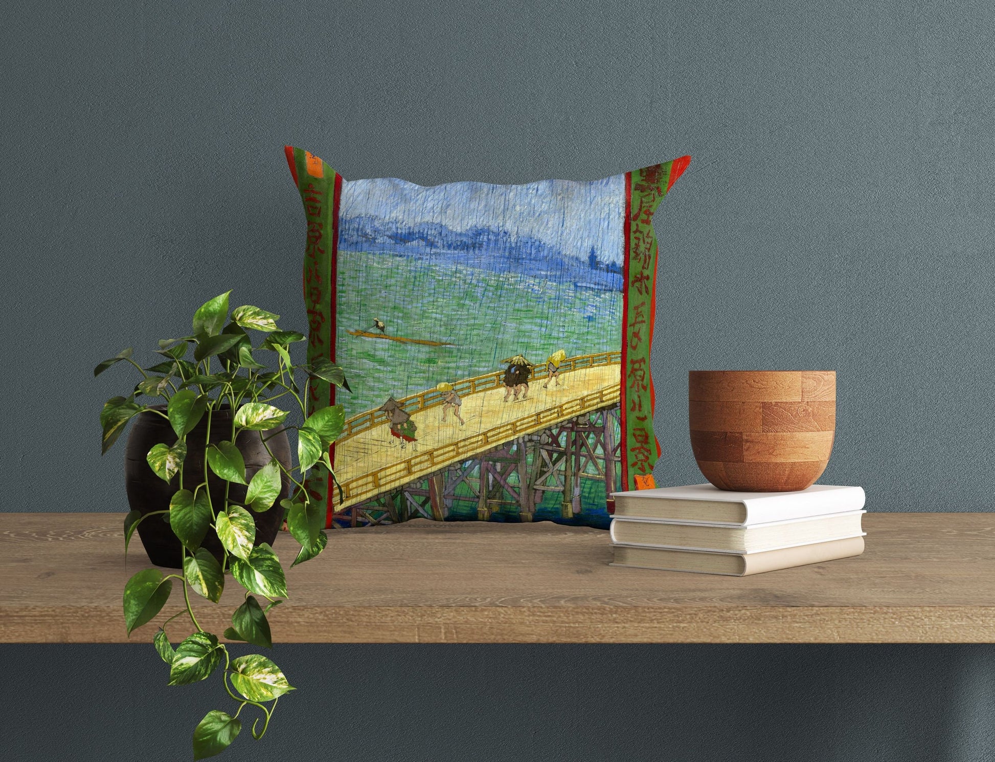 Vincent Van Gogh Famous Art Bridge In The Rain (After Hiroshige), Toss Pillow, Throw Pillow, Artist Pillow, Blue Pillow, Contemporary Pillow