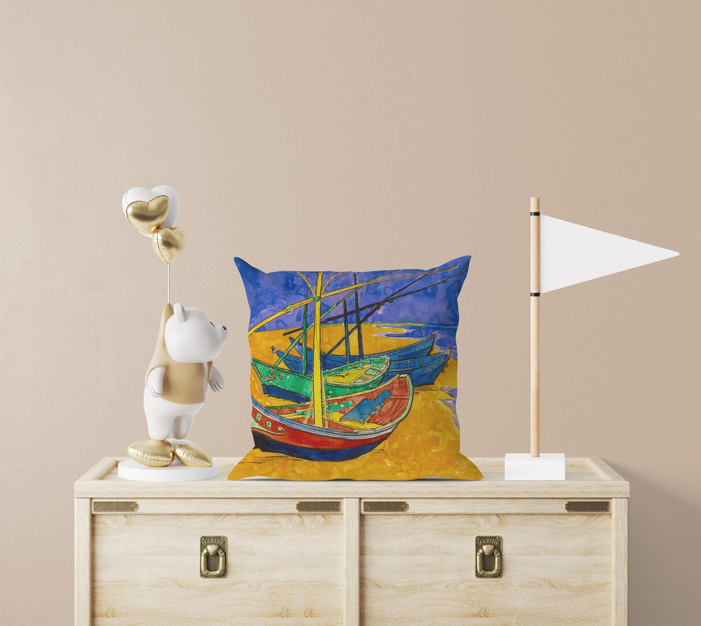 Vincent Van Gogh Famous Art fishing Boats On The Beach, Throw Pillow Cover, Abstract Throw Pillow, Soft Pillow Cases, Blue And Yellow