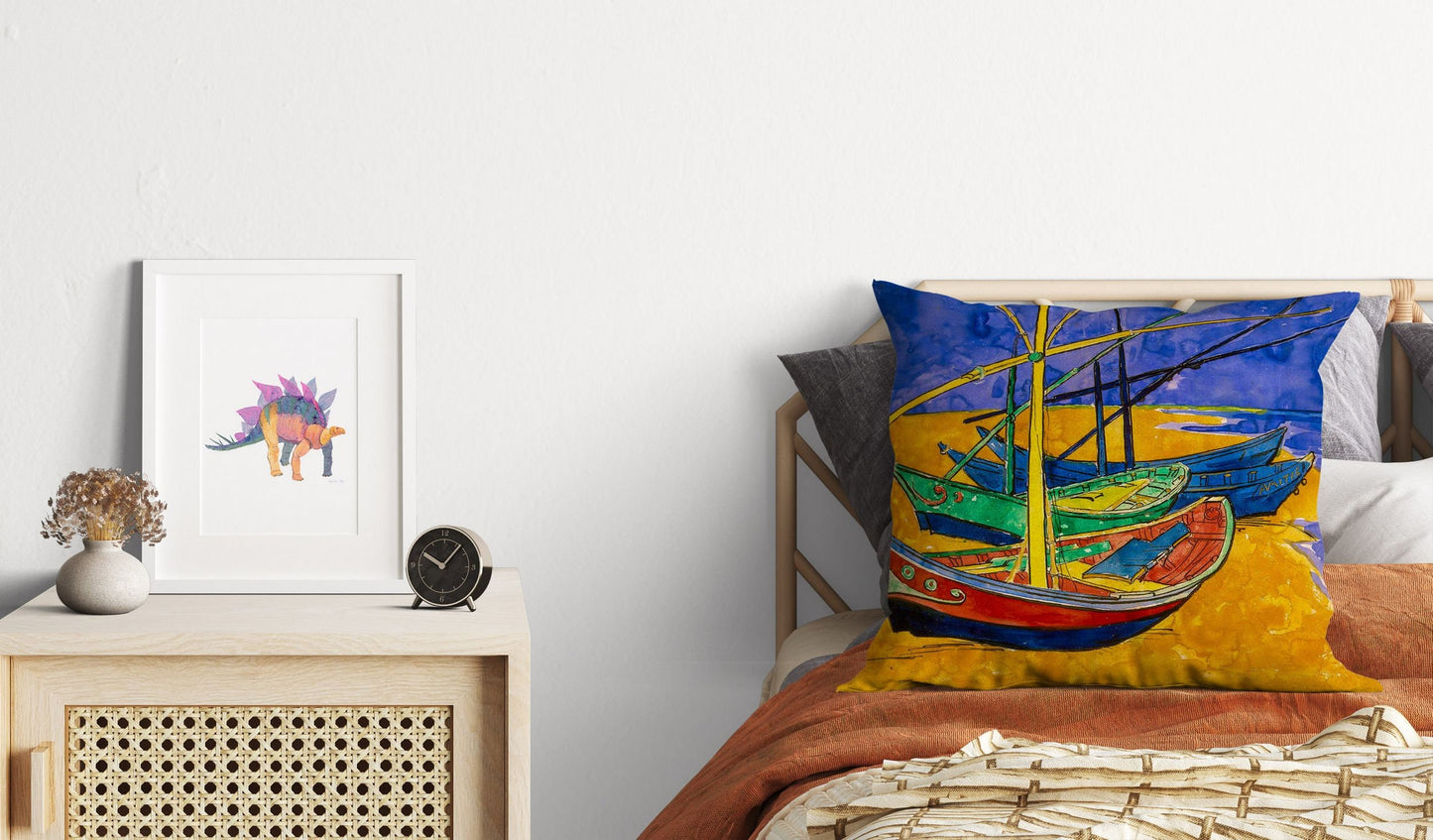 Vincent Van Gogh Famous Art fishing Boats On The Beach, Throw Pillow Cover, Abstract Throw Pillow, Soft Pillow Cases, Blue And Yellow