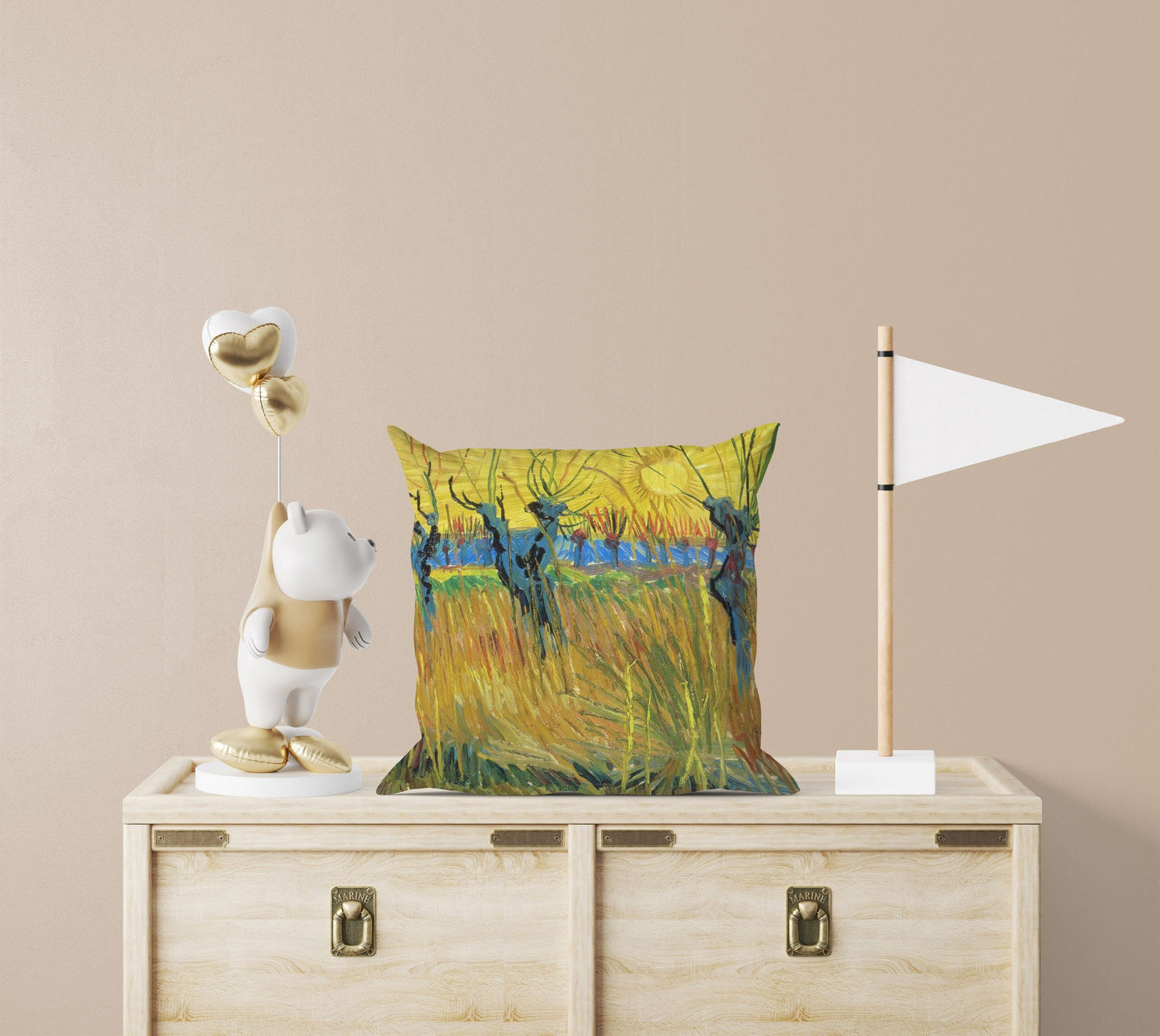 Vincent Van Gogh Famous Art Pollard Willows With Setting Sun Decorative Pillow, Abstract Throw Pillow, Designer Pillow, Bright Yellow Pillow