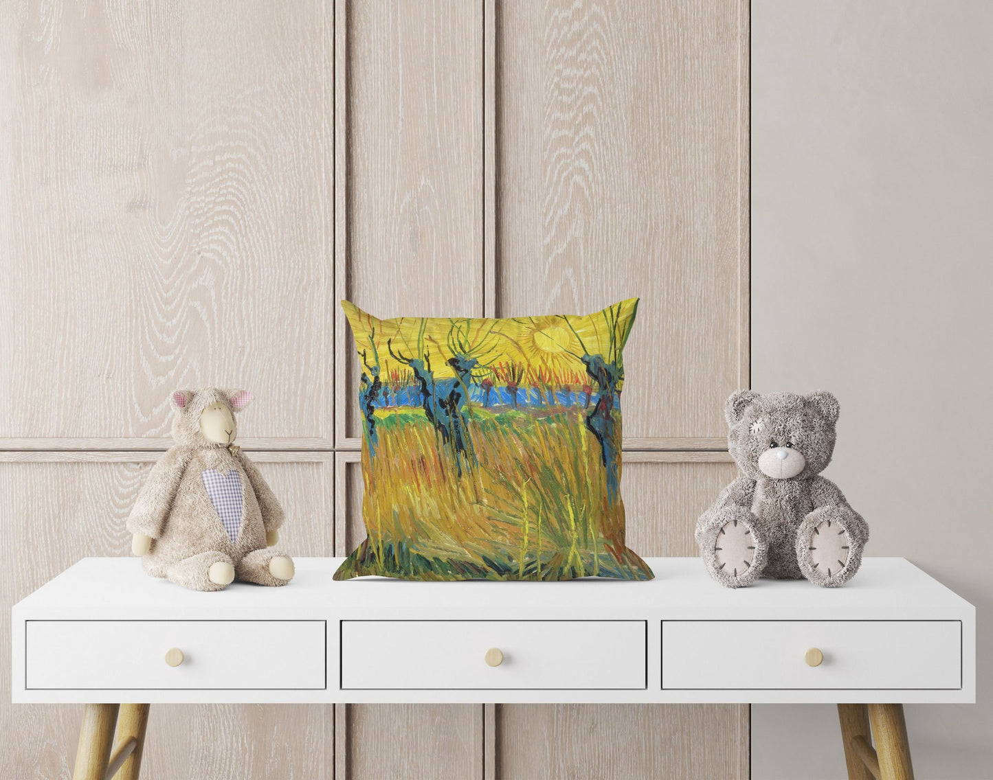 Vincent Van Gogh Famous Art Pollard Willows With Setting Sun Decorative Pillow, Abstract Throw Pillow, Designer Pillow, Bright Yellow Pillow