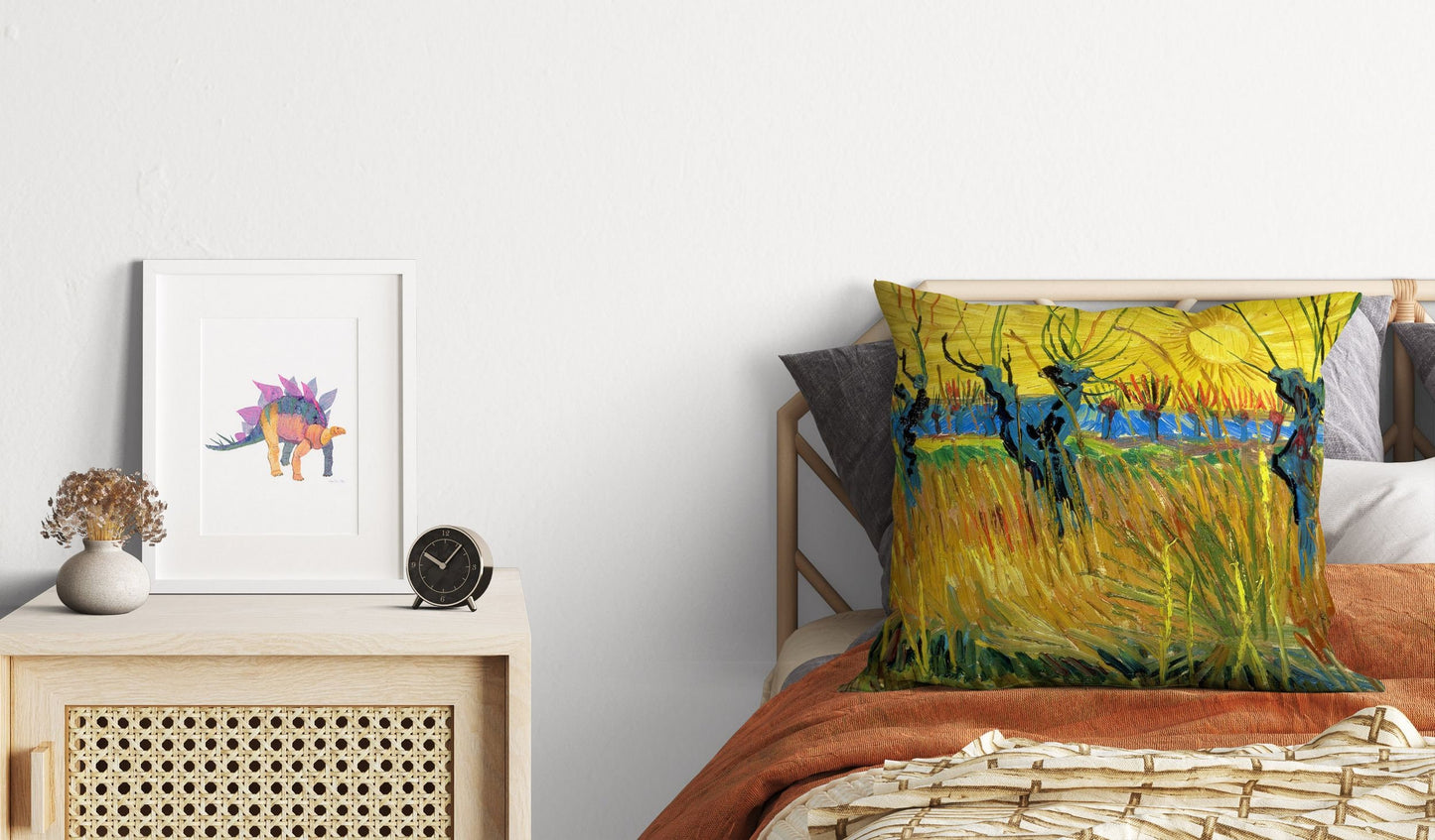 Vincent Van Gogh Famous Art Pollard Willows With Setting Sun Decorative Pillow, Abstract Throw Pillow, Designer Pillow, Bright Yellow Pillow