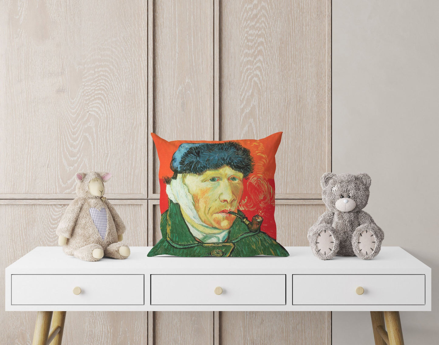 Vincent Van Gogh Famous Art Self-Portrait With Bandaged Ear And Pipe, Toss Pillow, Abstract Pillow, Art Pillow, 18 X 18 Pillow Covers