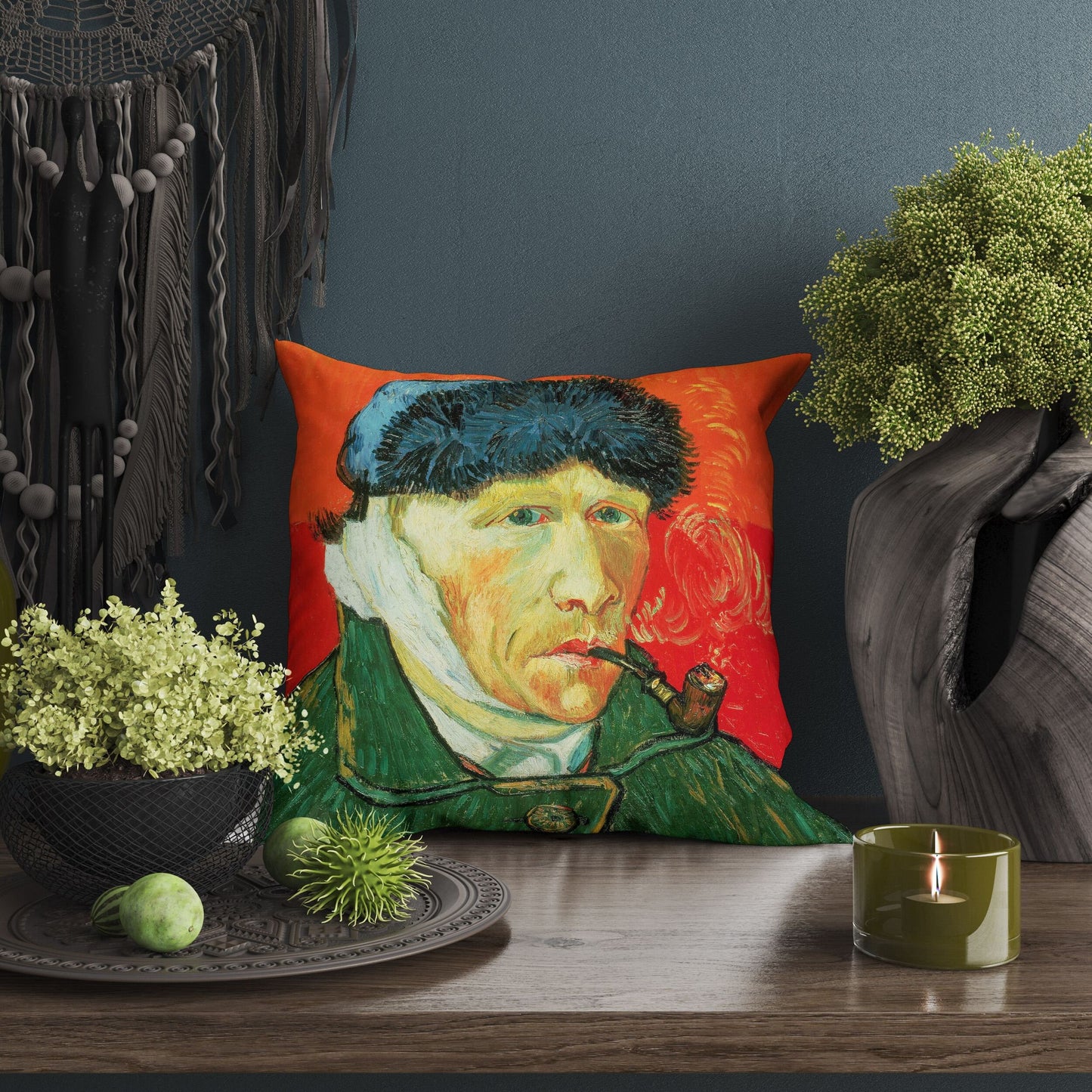 Vincent Van Gogh Famous Art Self-Portrait With Bandaged Ear And Pipe, Toss Pillow, Abstract Pillow, Art Pillow, 18 X 18 Pillow Covers