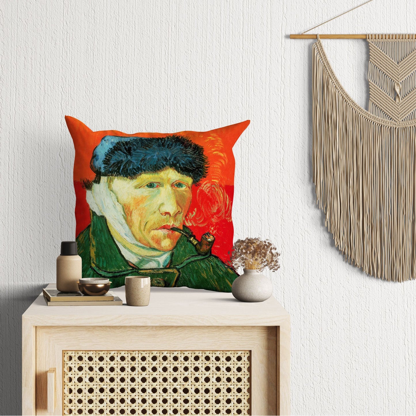 Vincent Van Gogh Famous Art Self-Portrait With Bandaged Ear And Pipe, Toss Pillow, Abstract Pillow, Art Pillow, 18 X 18 Pillow Covers