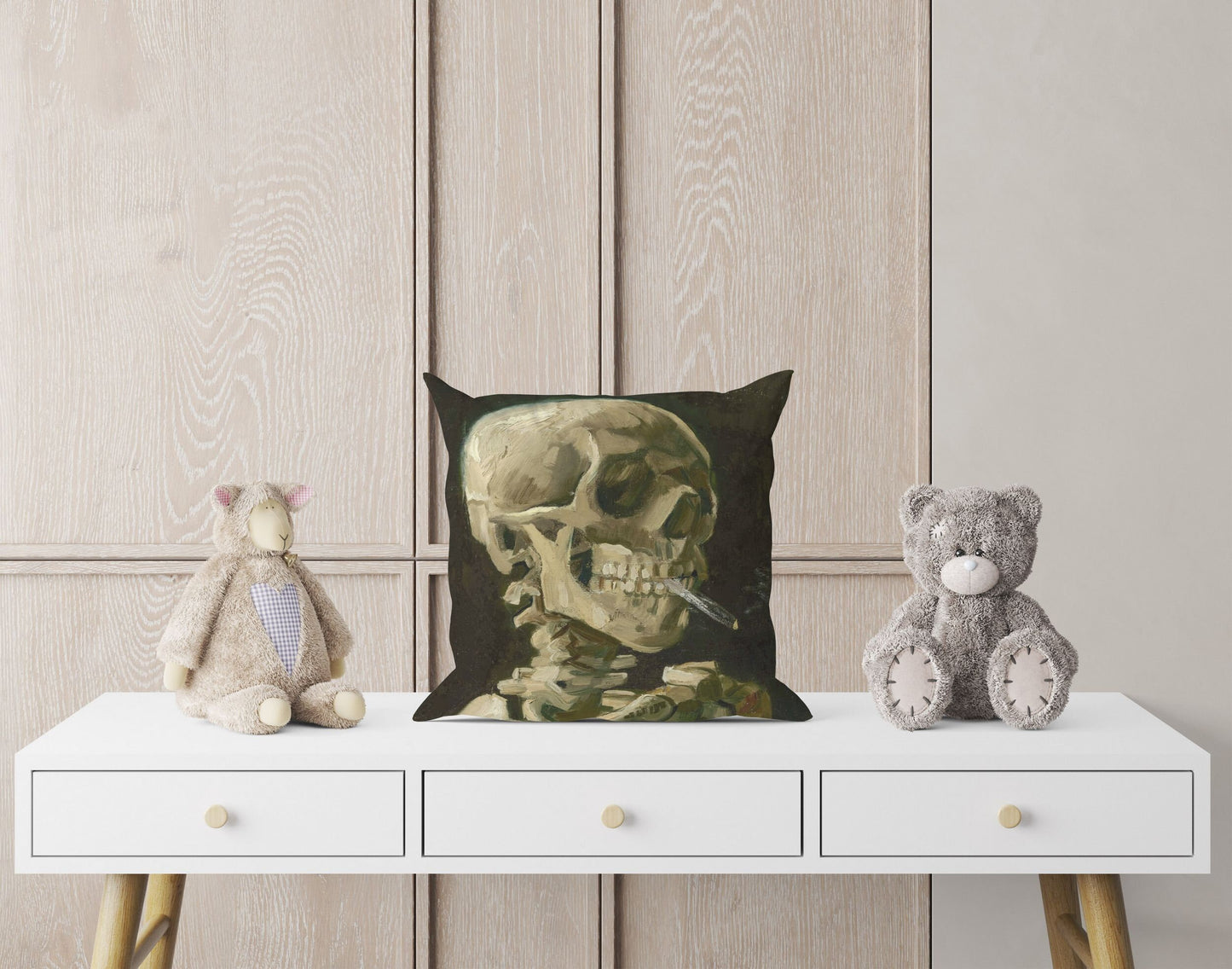 Vincent Van Gogh Famous Art Skull With Burning Cigarette, Decorative Pillow, Abstract Pillow, Art Pillow, Post-Impressionist Pillow
