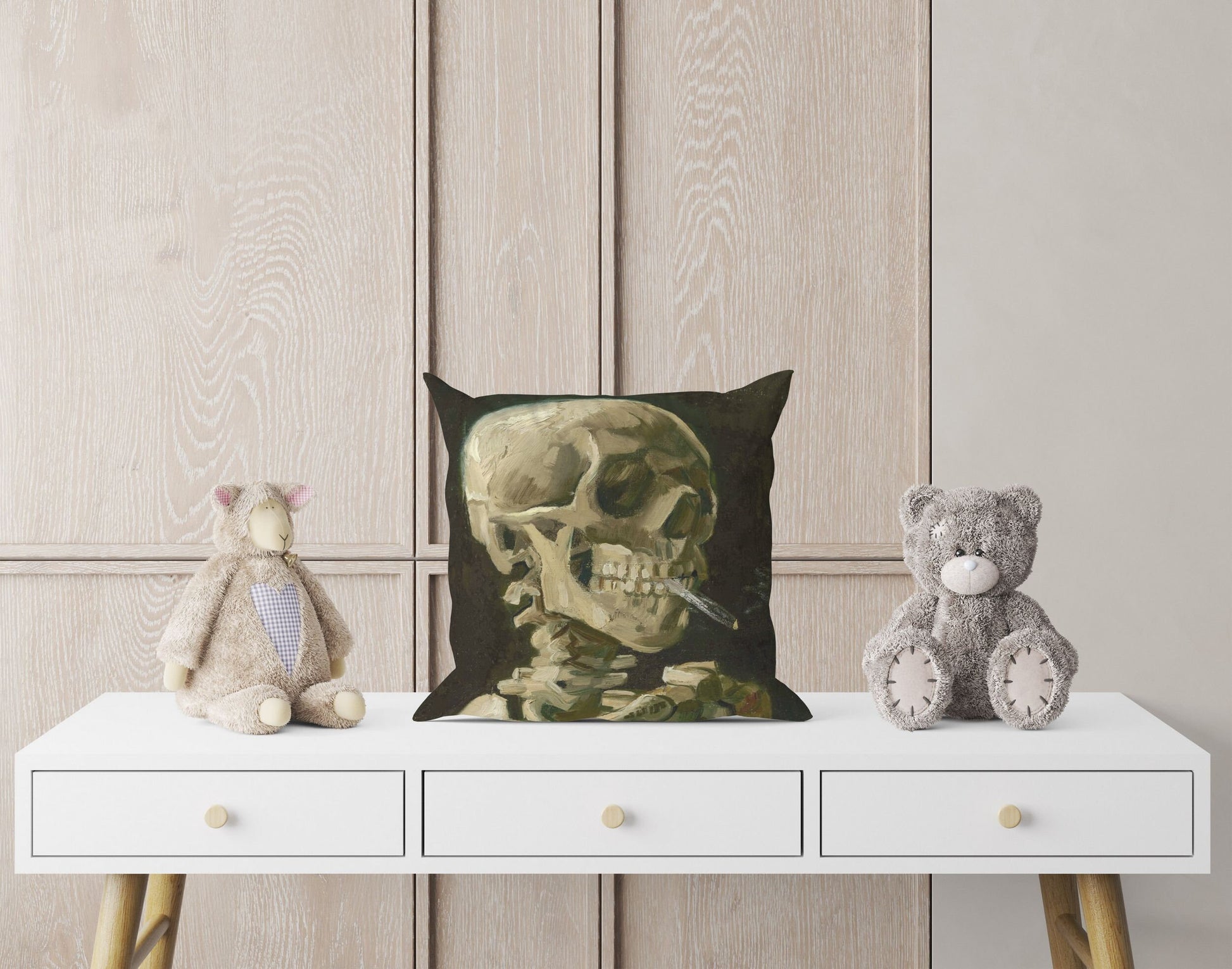 Vincent Van Gogh Famous Art Skull With Burning Cigarette, Decorative Pillow, Abstract Pillow, Art Pillow, Post-Impressionist Pillow
