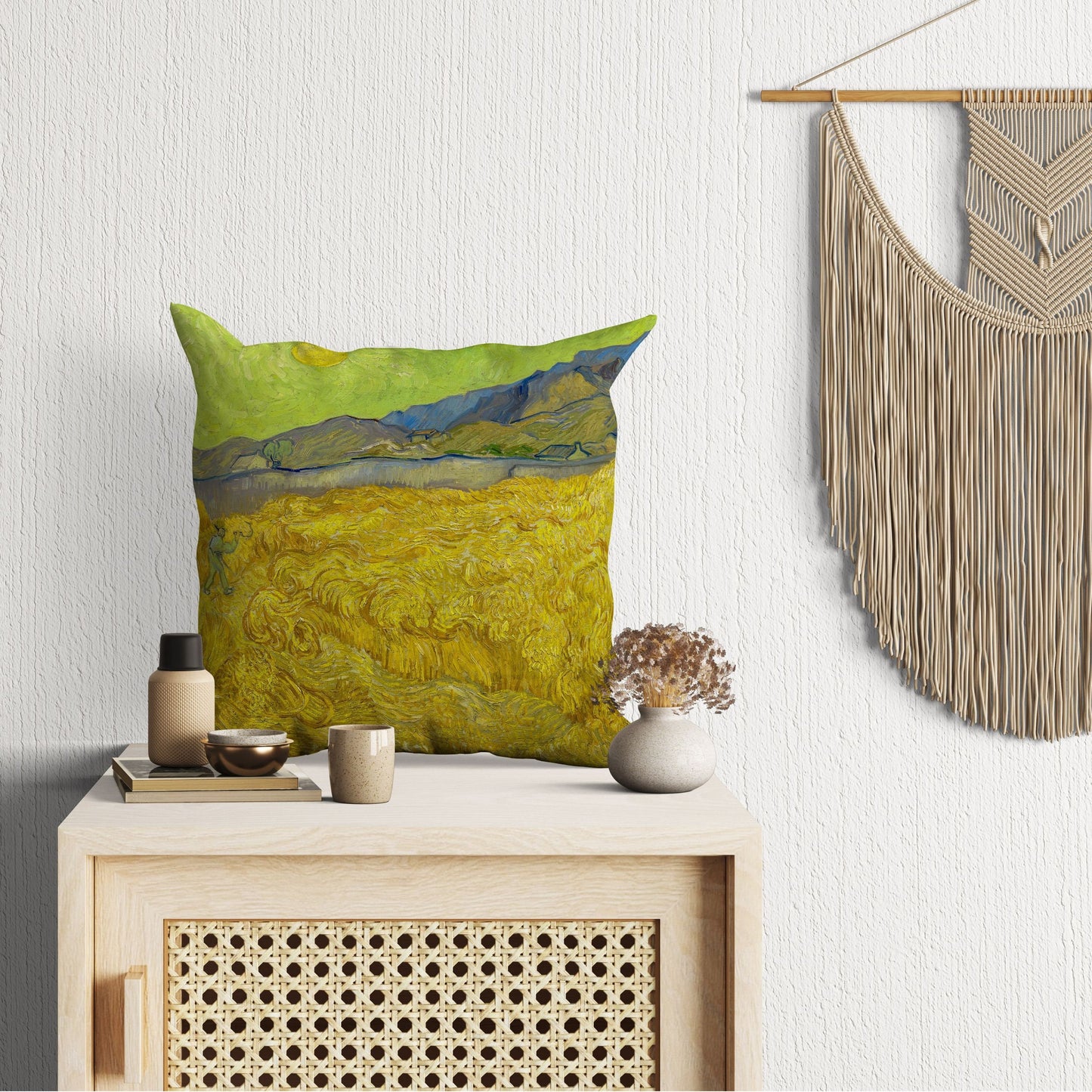 Vincent Van Gogh Wheatfield With A Reaper, Throw Pillow, Abstract Throw Pillow Cover, Art Pillow, Bright Yellow Pillow, Farmhouse Decor