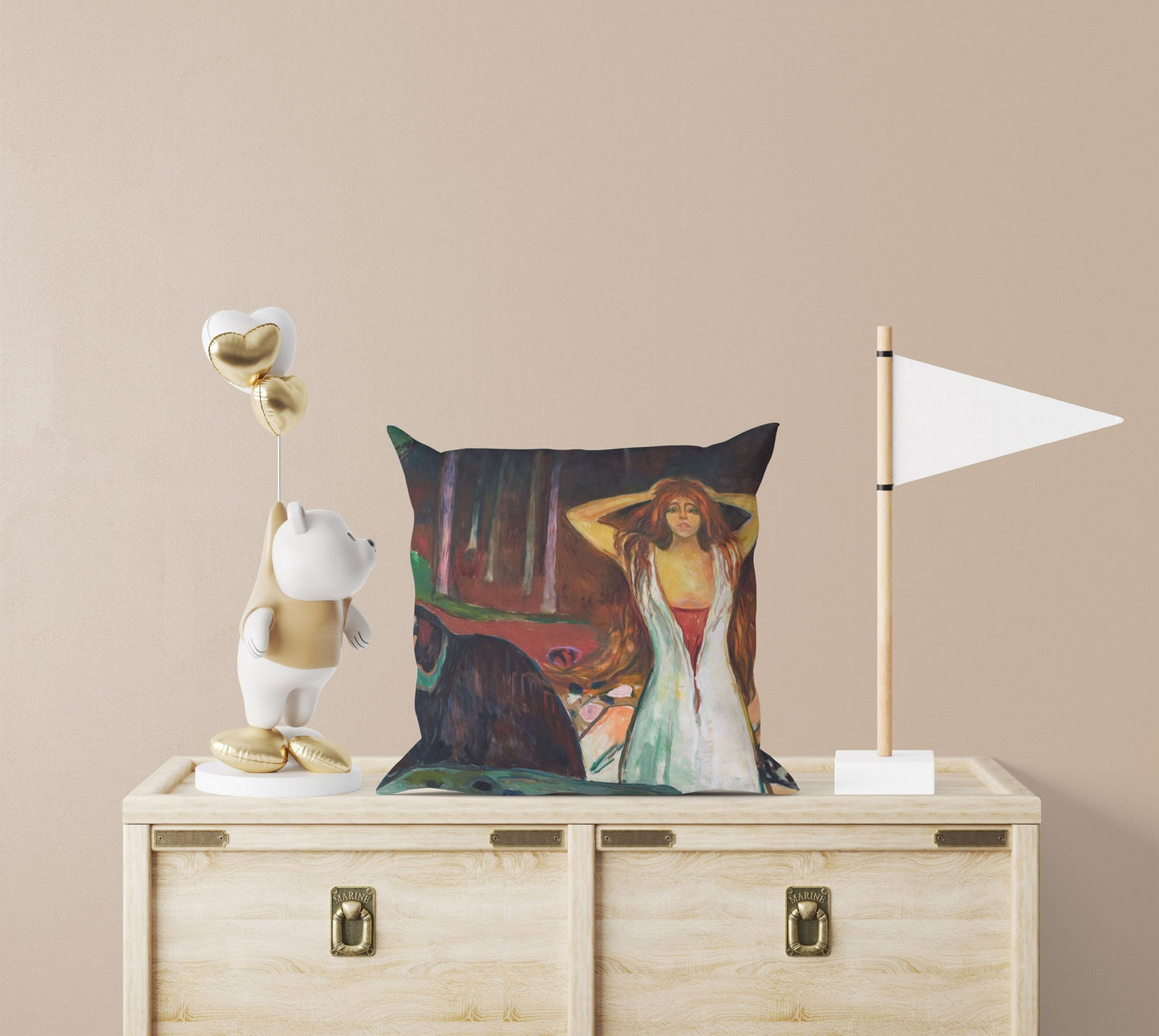 Edvard Munch Famous Art Ashes, Tapestry Pillows, Abstract Throw Pillow Cover, Artist Pillow, Black, Expressionist Pillow, Square Pillow