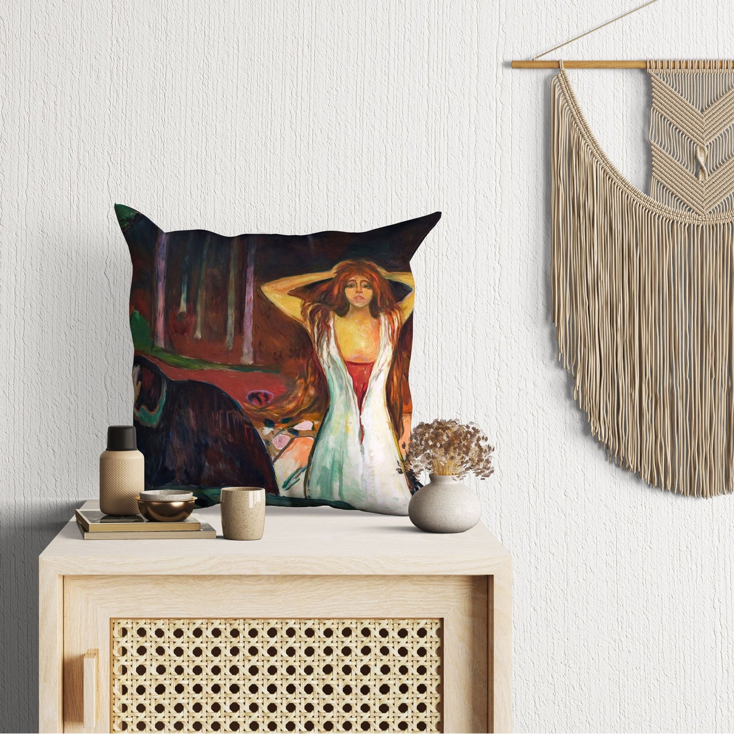 Edvard Munch Famous Art Ashes, Tapestry Pillows, Abstract Throw Pillow Cover, Artist Pillow, Black, Expressionist Pillow, Square Pillow