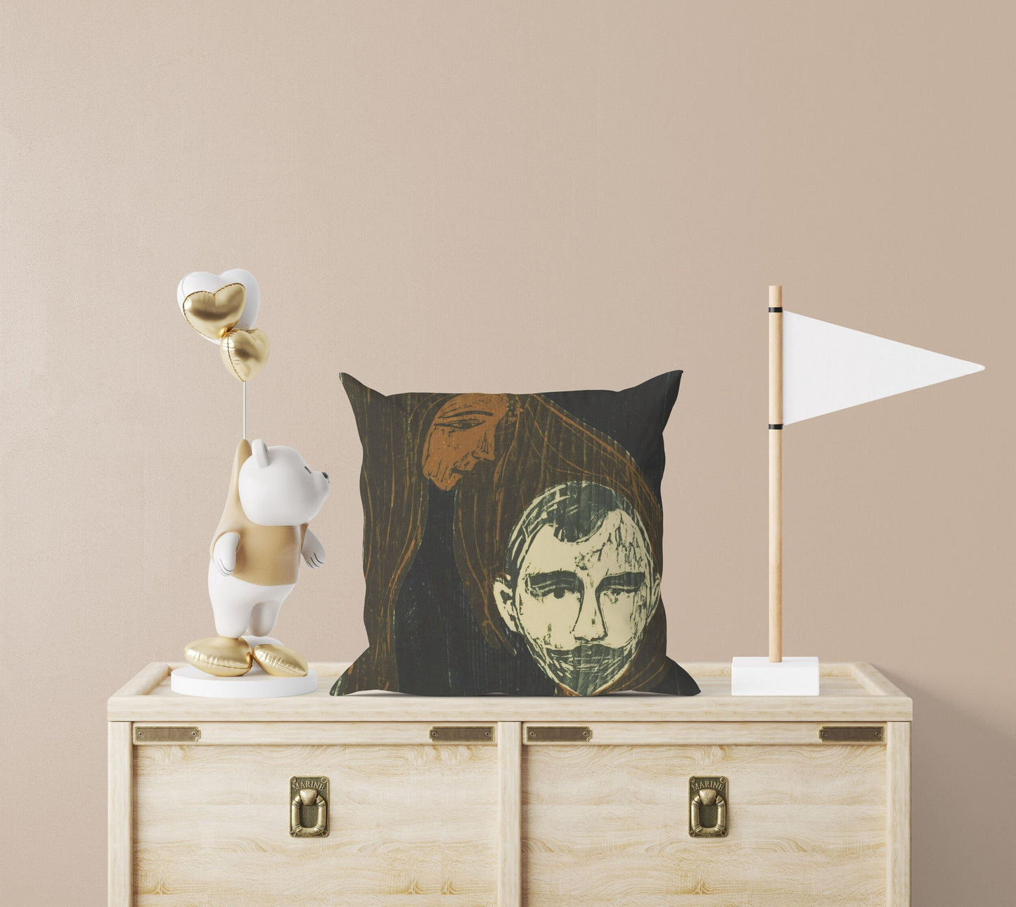 Edvard Munch Famous Art Mannshode I Kvinnehar, Throw Pillow, Abstract Pillow, Artist Pillow, Black And White, 22X22 Pillow Cover