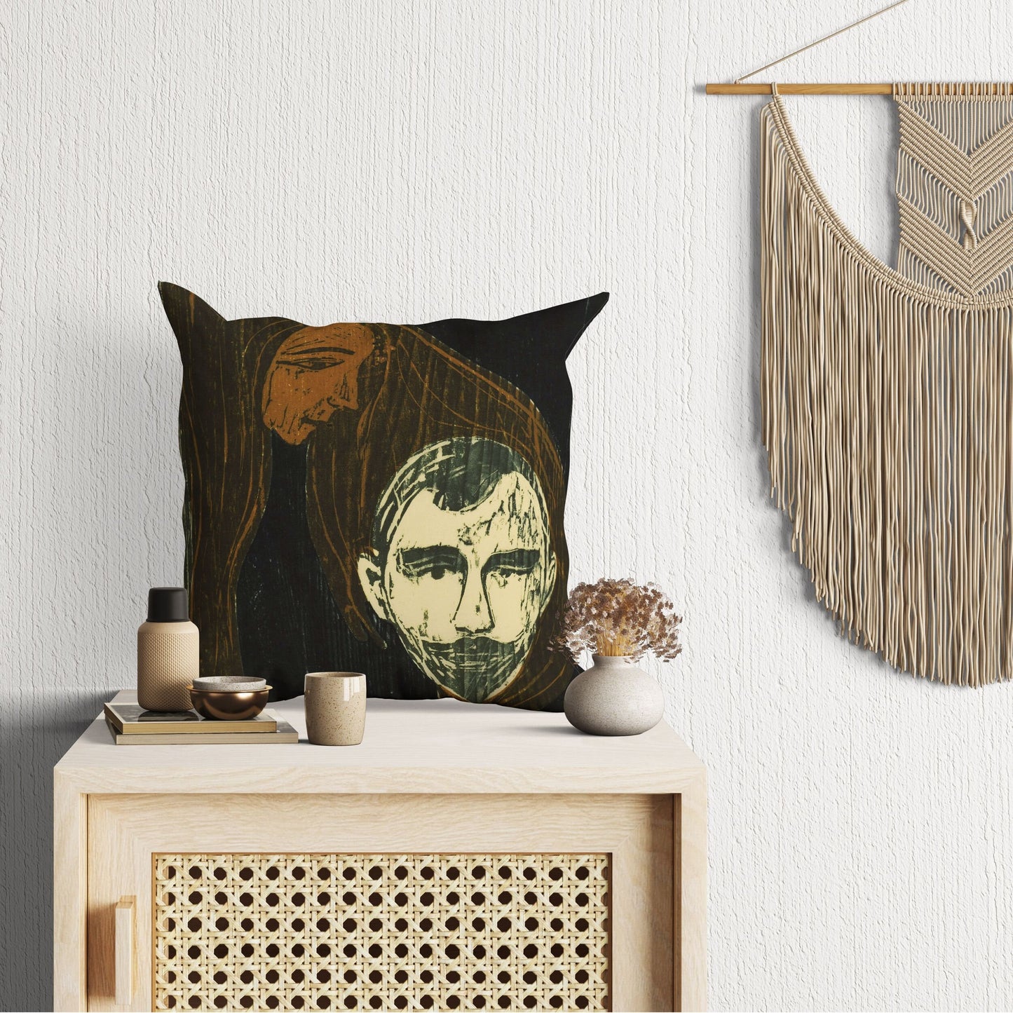 Edvard Munch Famous Art Mannshode I Kvinnehar, Throw Pillow, Abstract Pillow, Artist Pillow, Black And White, 22X22 Pillow Cover