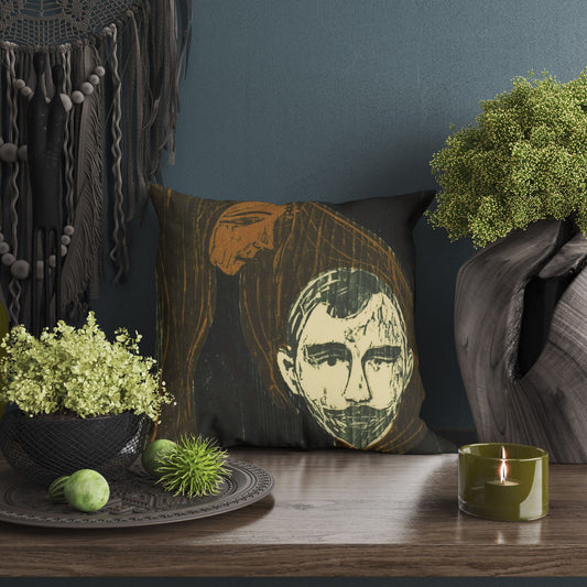 Edvard Munch Famous Art Mannshode I Kvinnehar, Throw Pillow, Abstract Pillow, Artist Pillow, Black And White, 22X22 Pillow Cover