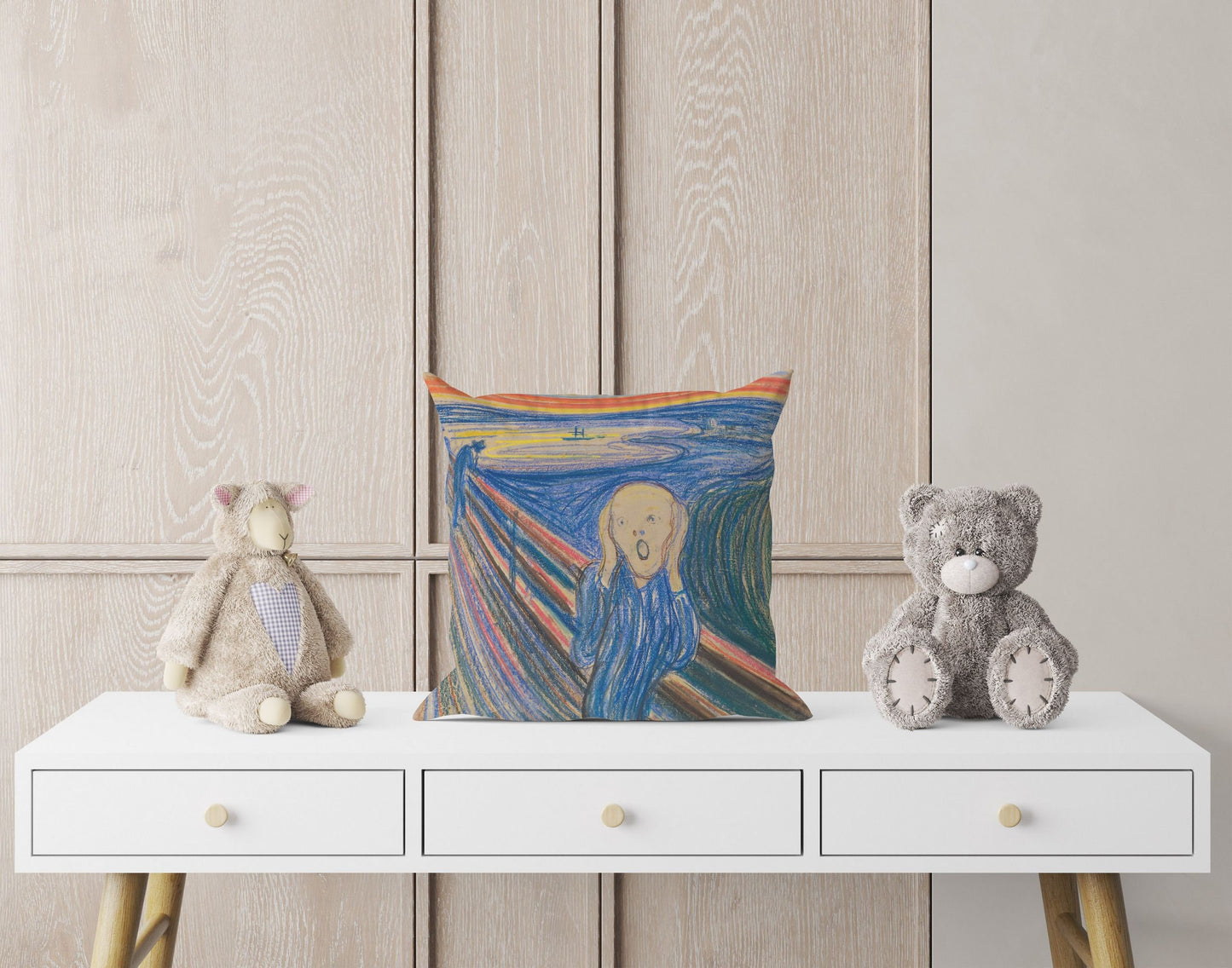 Edvard Munch Famous Art Scream, Decorative Pillow, Abstract Throw Pillow, Artist Pillow, Blue Pillow, Contemporary Pillow, Square Pillow