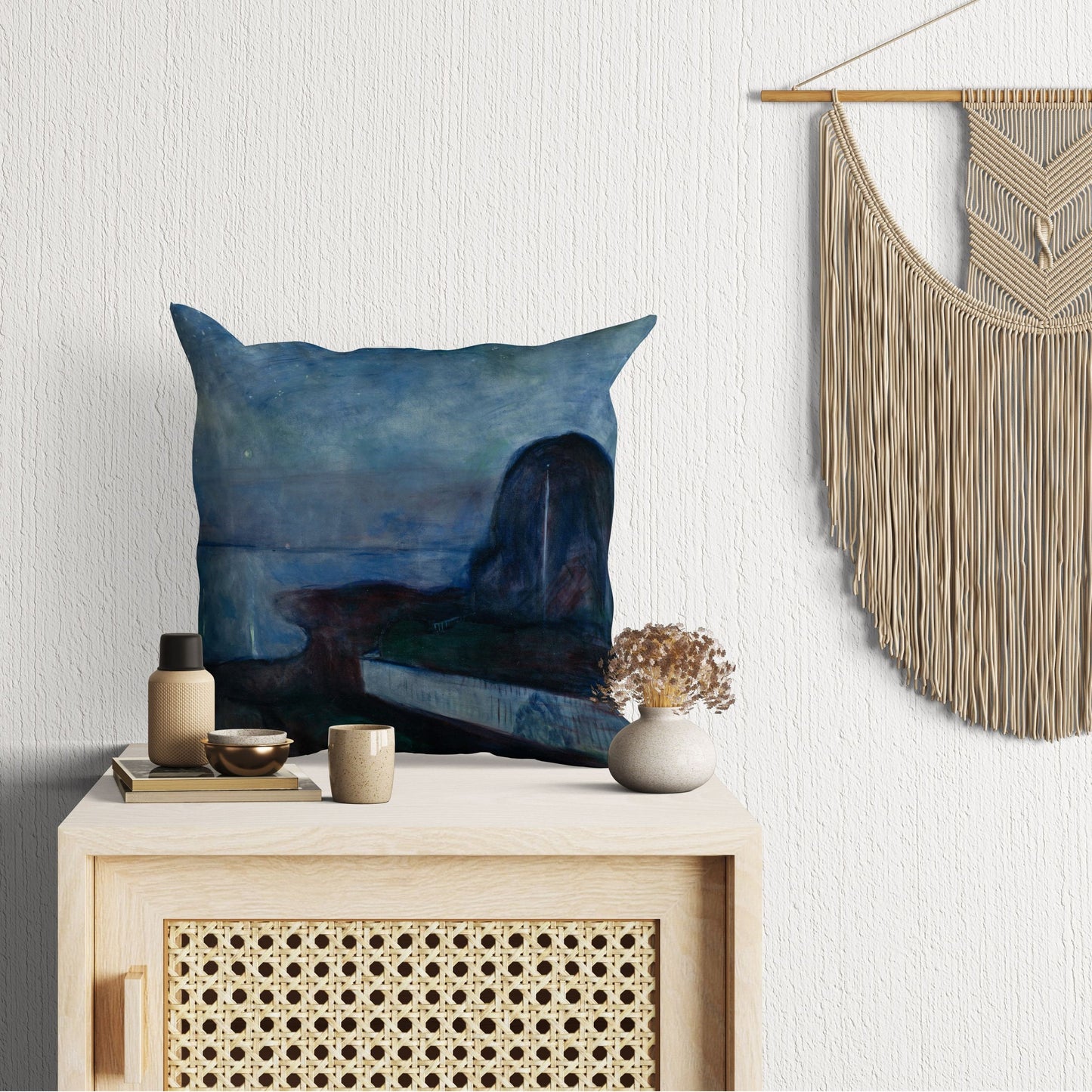 Edvard Munch Famous Art Starry Night, Decorative Pillow, Abstract Pillow, Soft Pillow Cases, Contemporary Pillow, 22X22 Pillow Cover