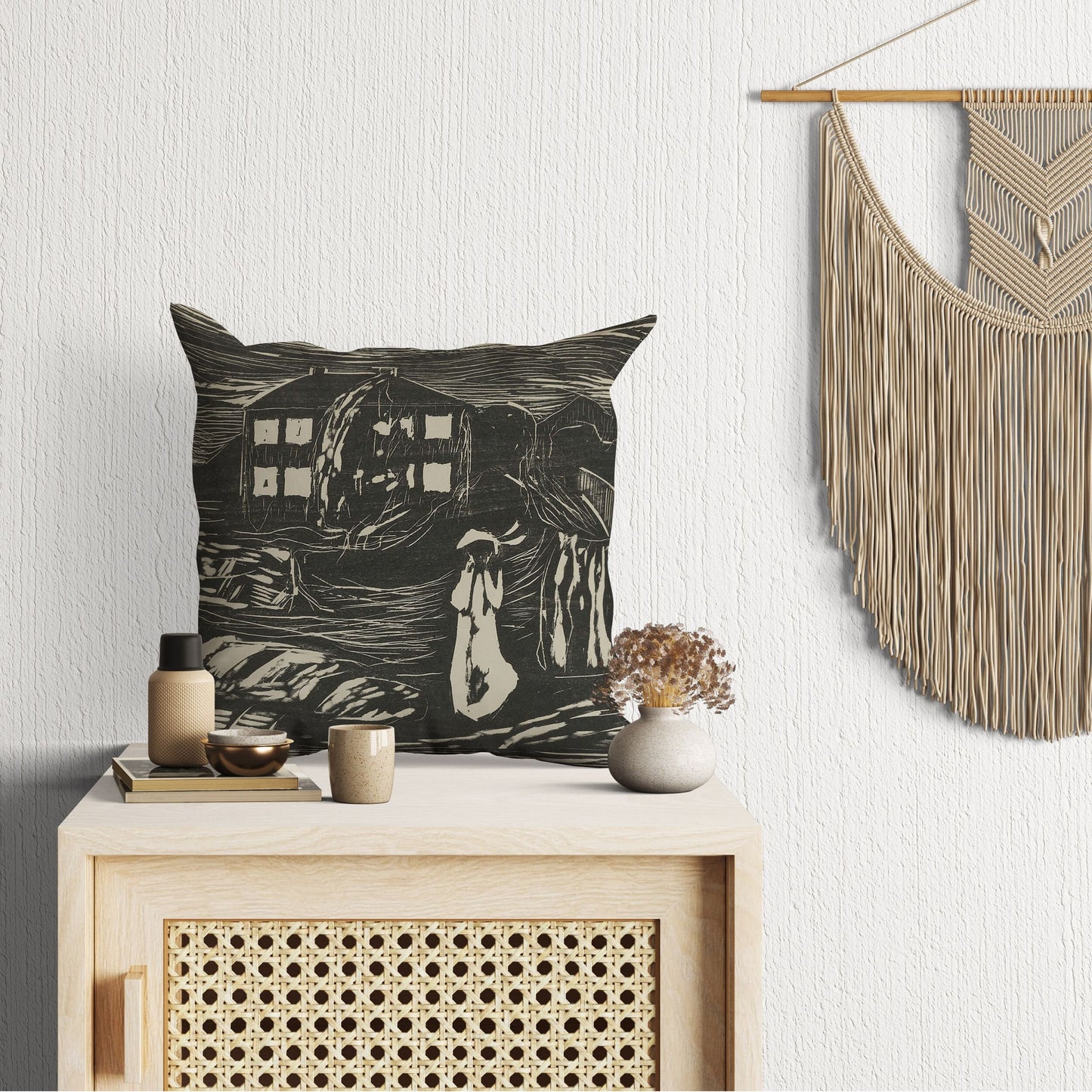 Edvard Munch Famous Art Sturmnacht, Pillow Case, Abstract Pillow, Artist Pillow, Black And White, Expressionist Pillow, 22X22 Pillow Cover