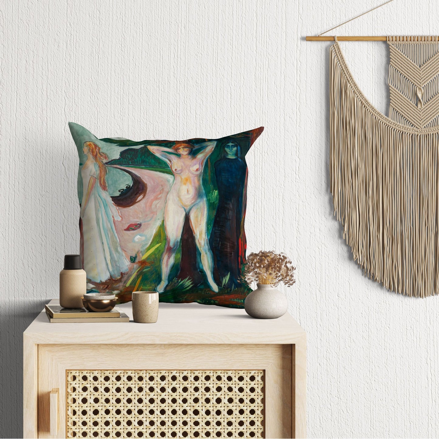 Edvard Munch Famous Art Woman, Pillow Case, Abstract Throw Pillow, Art Pillow, Green Pillow Cases, Expressionist Pillow, Large Pillow Cases