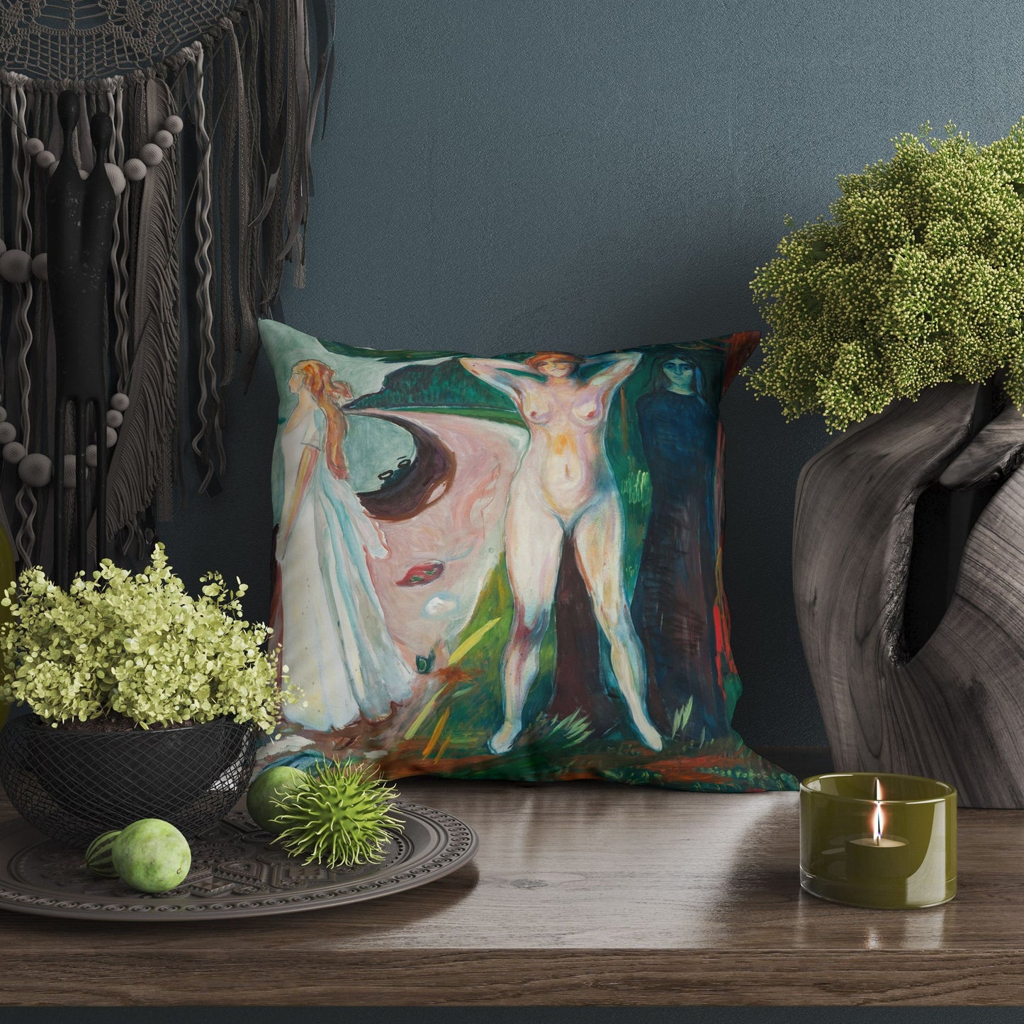 Edvard Munch Famous Art Woman, Pillow Case, Abstract Throw Pillow, Art Pillow, Green Pillow Cases, Expressionist Pillow, Large Pillow Cases