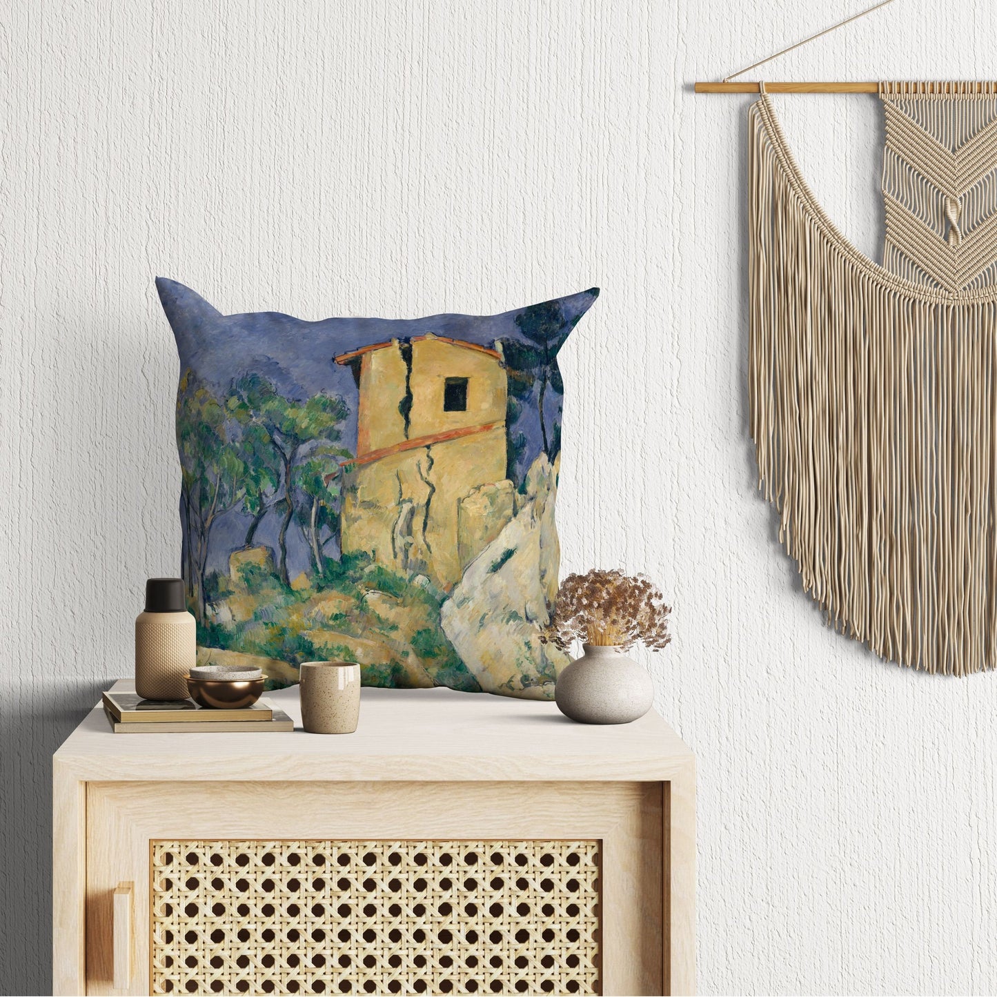Paul Cezanne Famous Painting, Toss Pillow, Abstract Pillow, Artist Pillow, Blue And Yellow, Post-Impressionist Art, Square Pillow