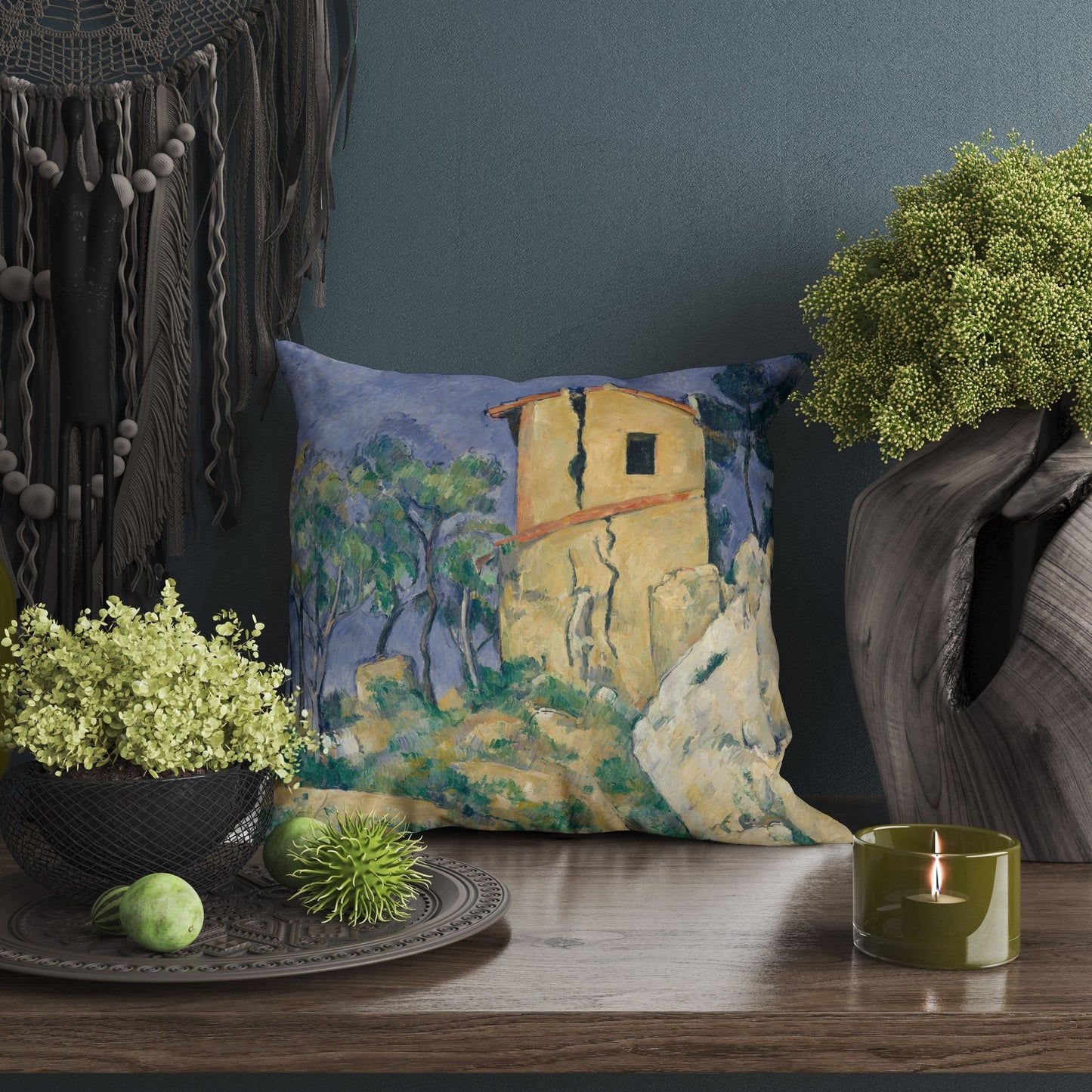 Paul Cezanne Famous Painting, Toss Pillow, Abstract Pillow, Artist Pillow, Blue And Yellow, Post-Impressionist Art, Square Pillow