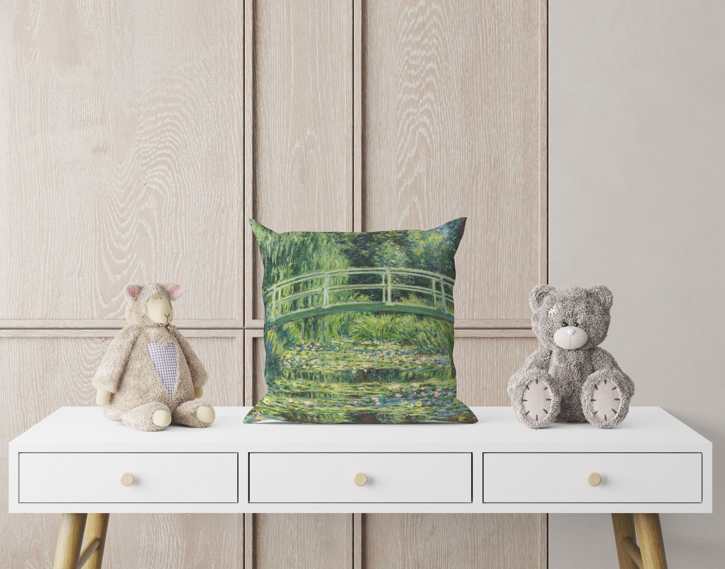 Claude Monet Famous Painting White Water Lilies, Decorative Pillow, Abstract Throw Pillow Cover, Soft Pillow Cases, Green Pillow Cases