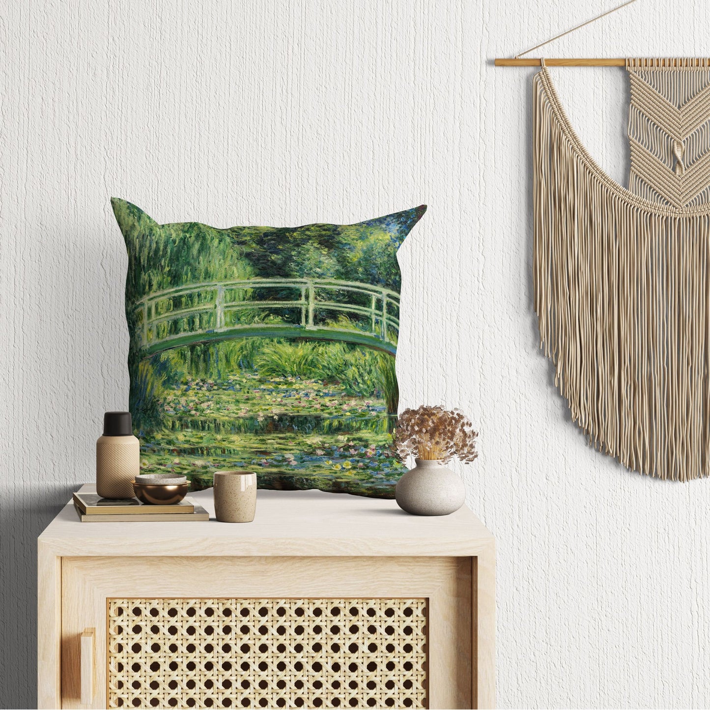 Claude Monet Famous Painting White Water Lilies, Decorative Pillow, Abstract Throw Pillow Cover, Soft Pillow Cases, Green Pillow Cases