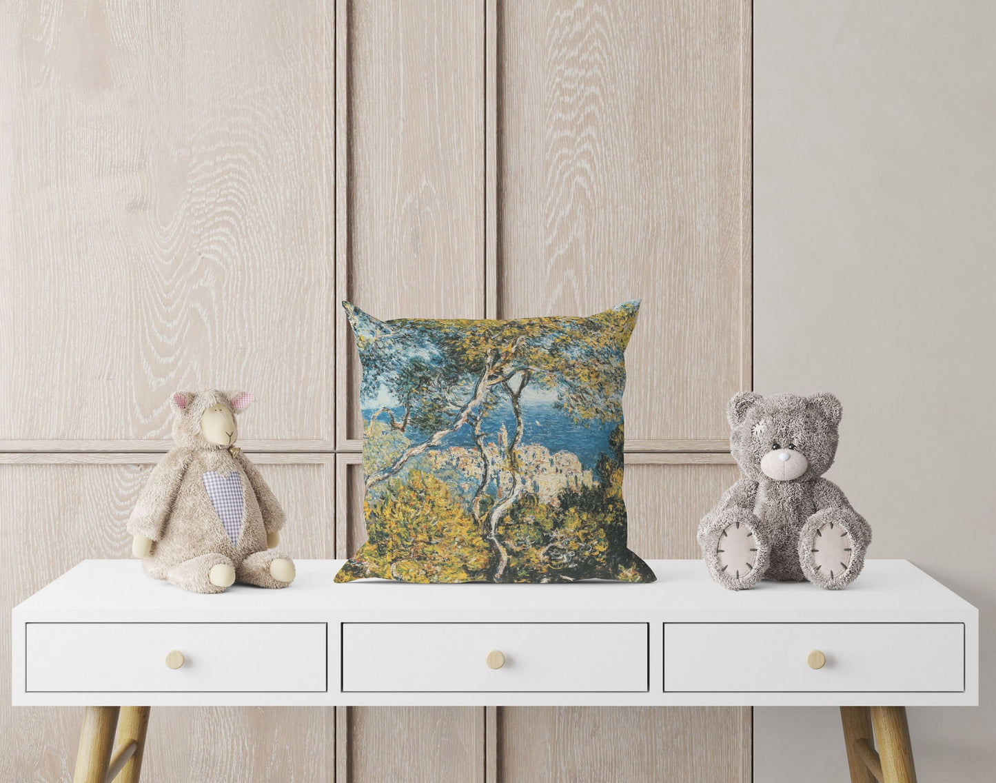 Claude Monet Famous Painting Bordighera, Decorative Pillow, Abstract Throw Pillow, Art Pillow, Bright Yellow Pillow, Modern Pillow