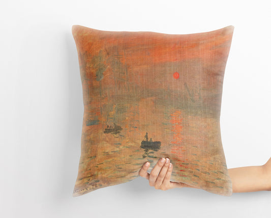 Claude Monet Famous Painting Impression Sunrise, Toss Pillow, Throw Pillow Cover, Designer Pillow, Orange Pillow, Indoor Pillow Cases