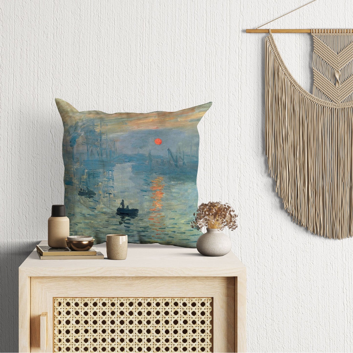 Claude Monet Famous Painting Impression Sunrise, Throw Pillow Cover, Abstract Pillow, Soft Pillow Cases, Blue And Green, Modern Pillow