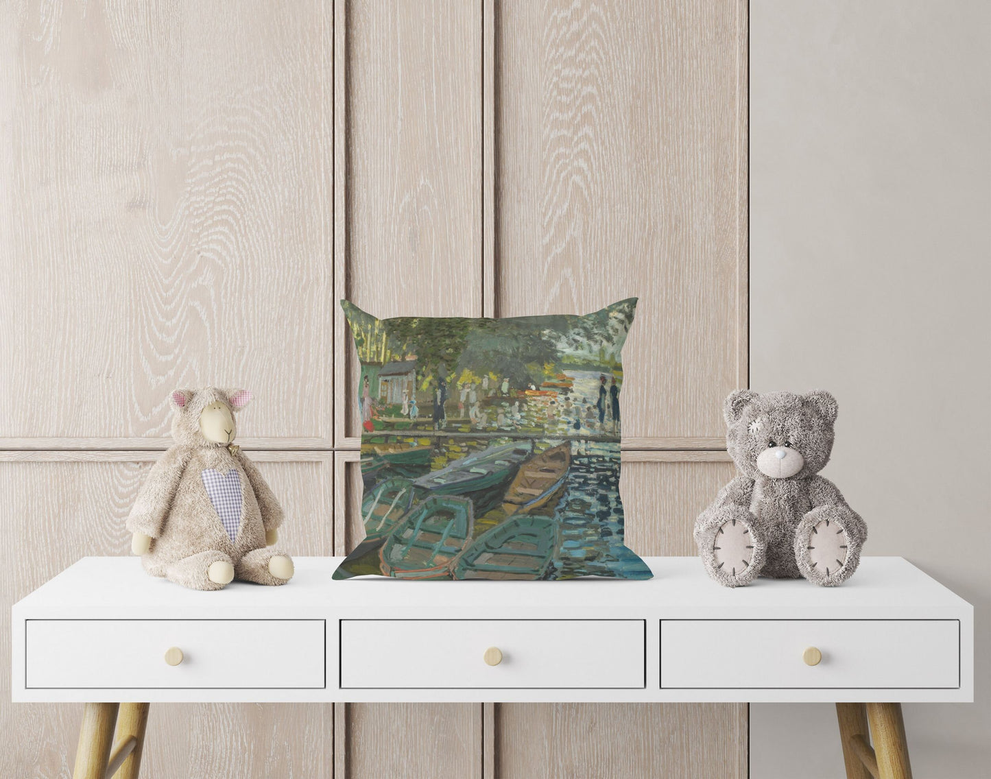 Claude Monet Famous Painting Bathers At La Grenouillere, Pillow Case, Abstract Throw Pillow, Artist Pillow, Green Pillow Cases Modern Pillow