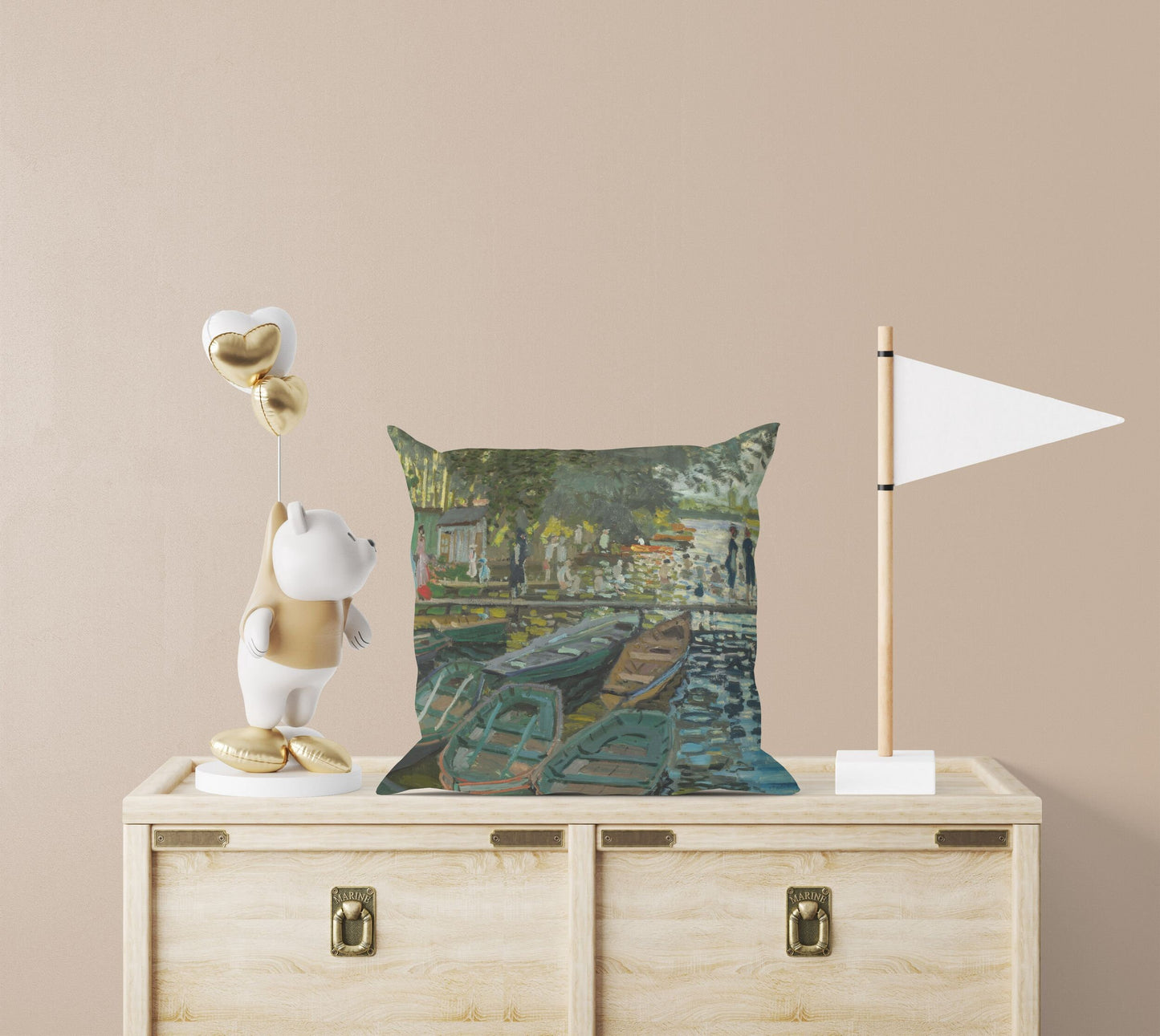 Claude Monet Famous Painting Bathers At La Grenouillere, Pillow Case, Abstract Throw Pillow, Artist Pillow, Green Pillow Cases Modern Pillow