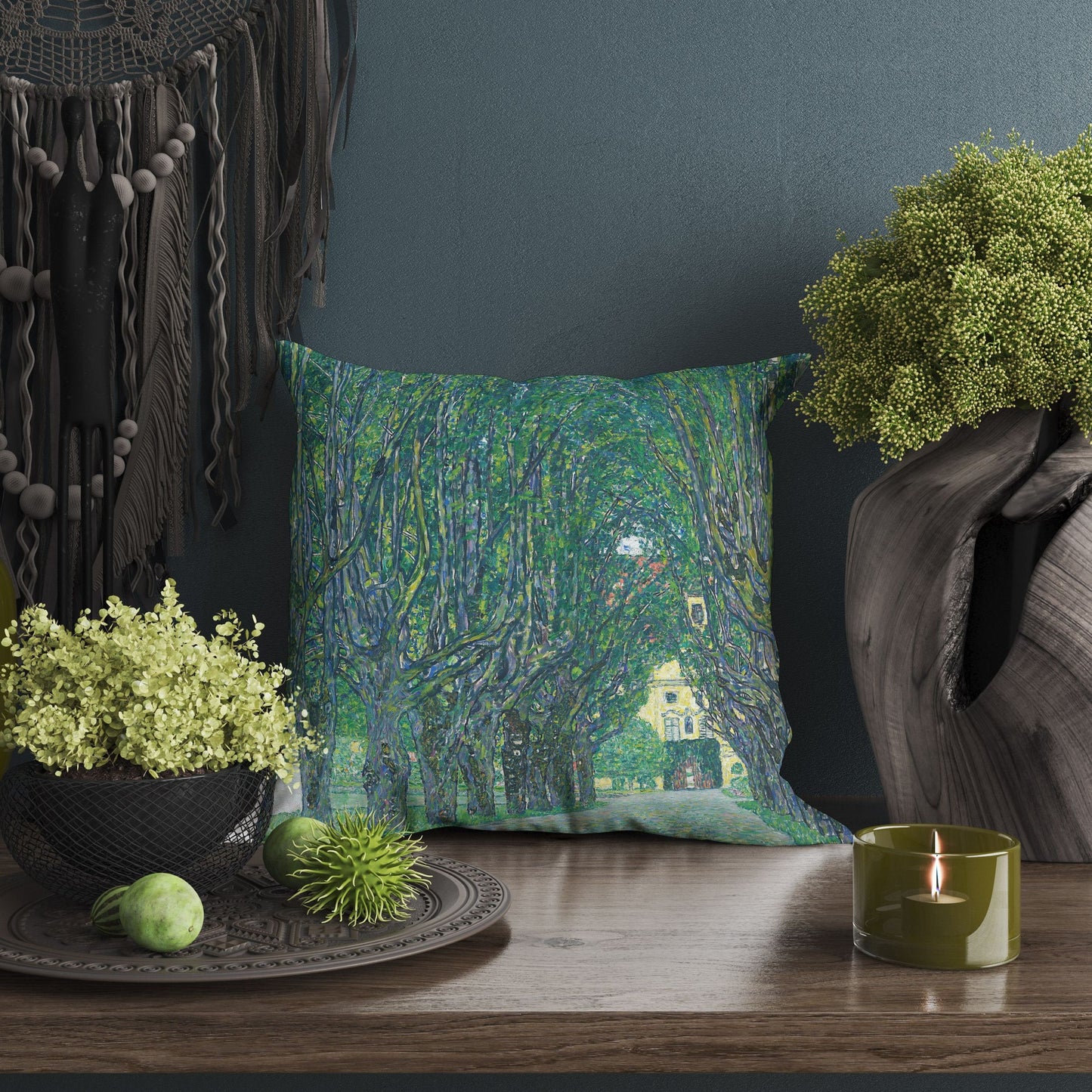 Gustav Klimt Famous Painting Avenue To Schloss Kammer Abstract Throw Pillow Cover, Designer Pillow, Art Nouveau Pillow, 22X22 Pillow Cover
