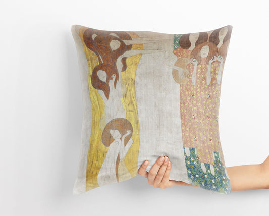 Gustav Klimt Famous Art Beethoven Frieze Throw Pillow Cover, Abstract Pillow, Designer Pillow, Gold, Art Nouveau Pillow Sofa Pillows